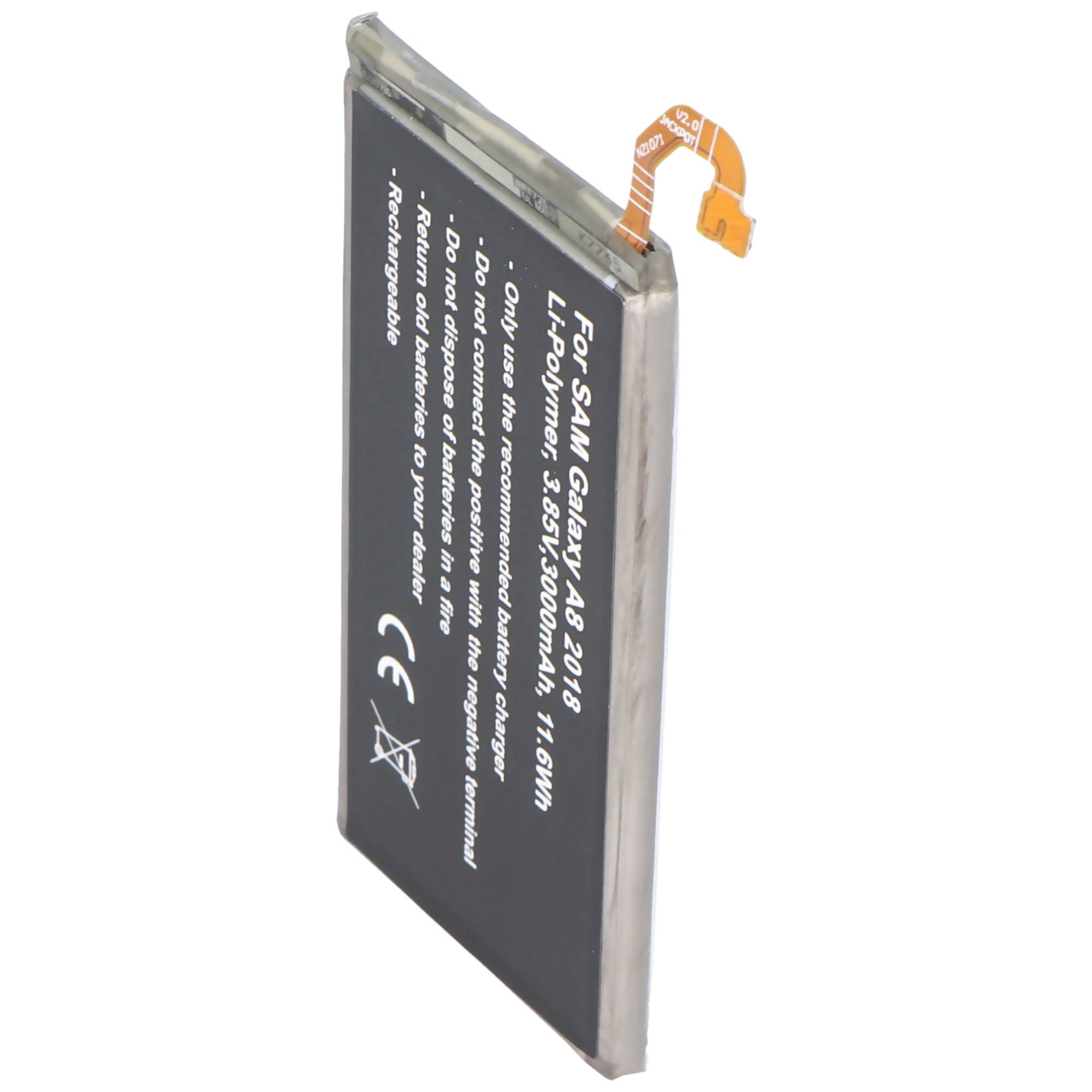 Akku passend für Samsung Galaxy A8 2018, Li-Polymer, 3,8V, 3050mAh, 11,6Wh, built-in, ohne Werkzeug