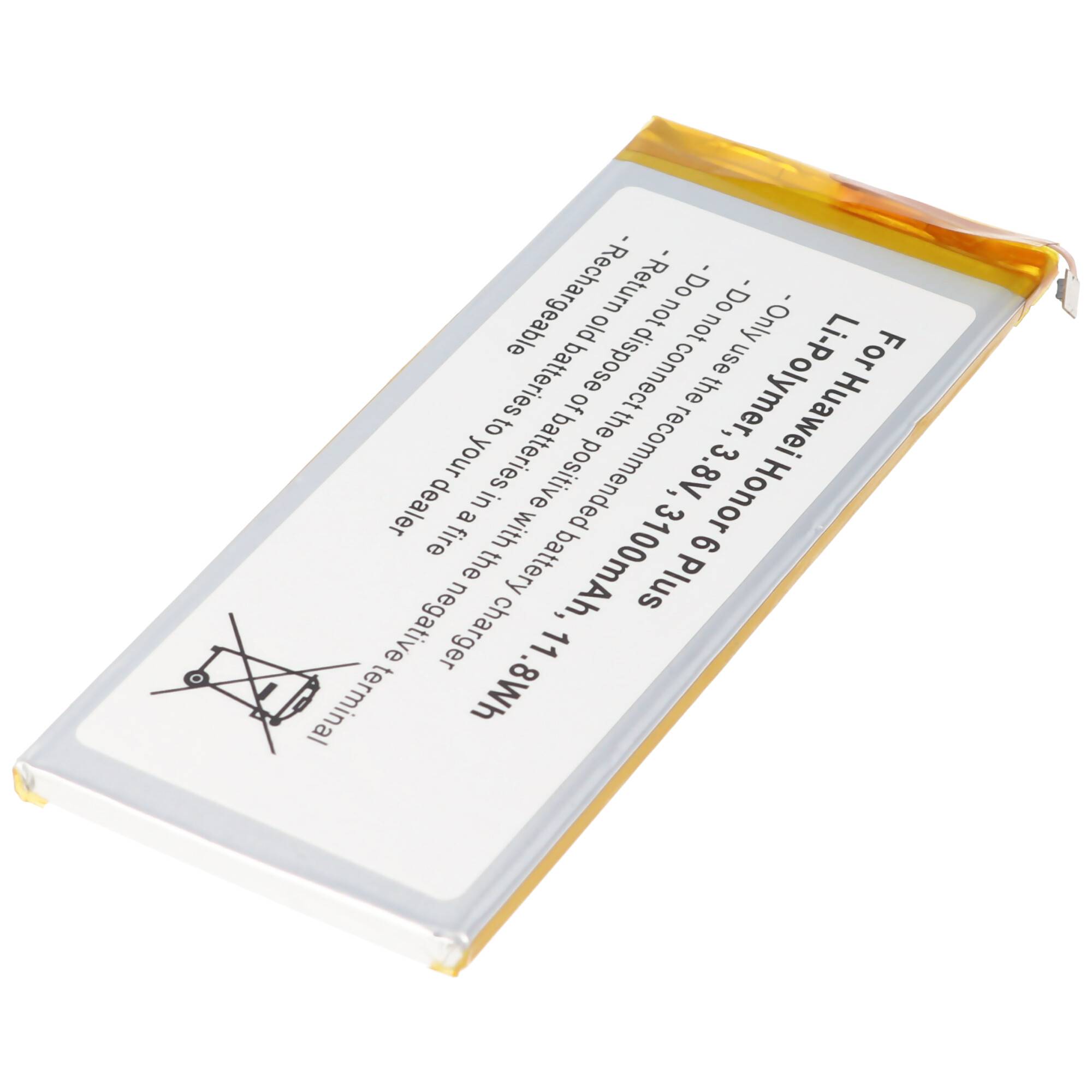 Akku passend für Huawei Honor 6 Plus, Li-Polymer, 3,8V, 3100mAh, 11,8Wh, built-in, ohne Werkzeug