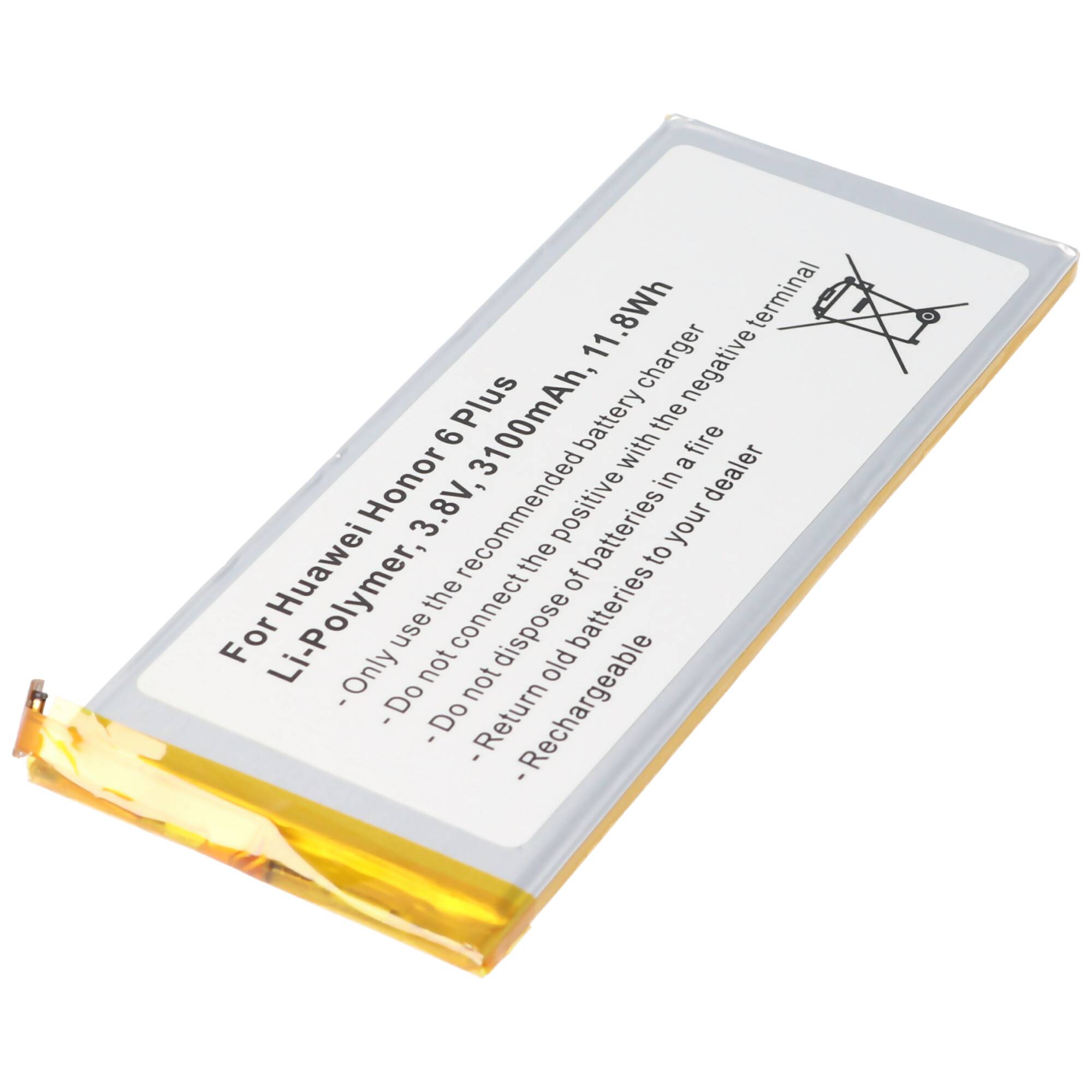Akku passend für Huawei Honor 6 Plus, Li-Polymer, 3,8V, 3100mAh, 11,8Wh, built-in, ohne Werkzeug