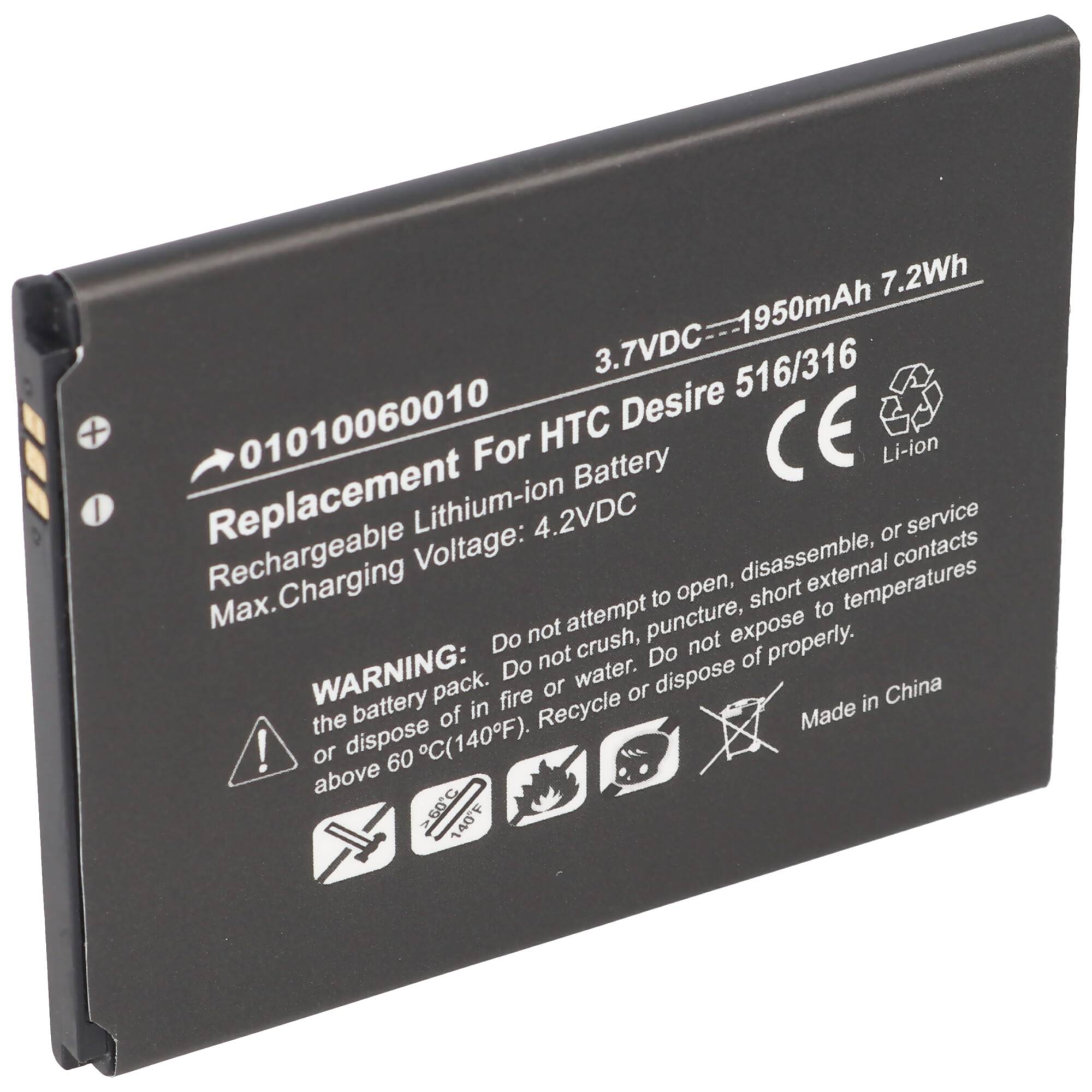 Akku passend für HTC Desire 516, 316, Li-Ion, 3,7V, 1950mAh, 7,2Wh
