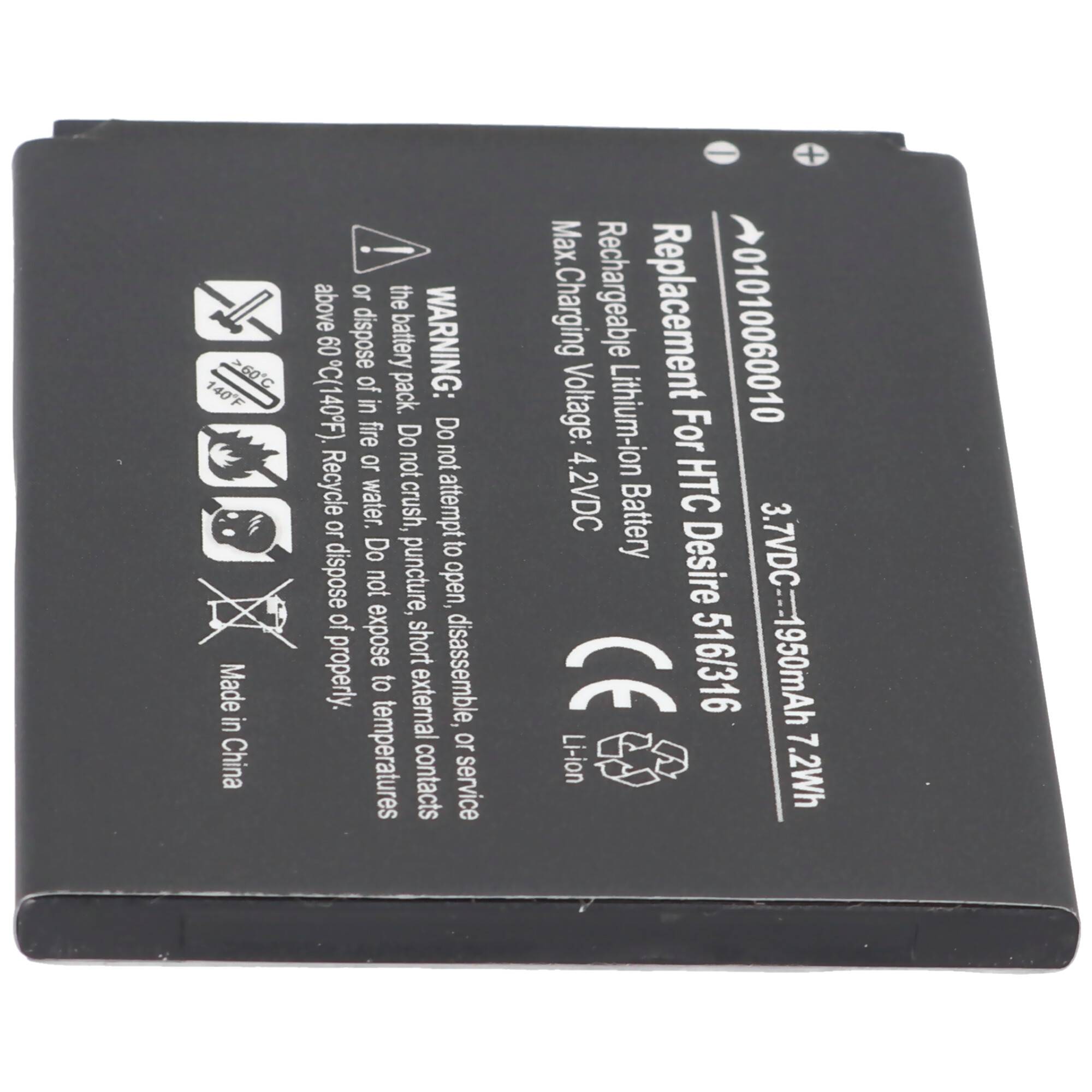 Akku passend für HTC Desire 516, 316, Li-Ion, 3,7V, 1950mAh, 7,2Wh