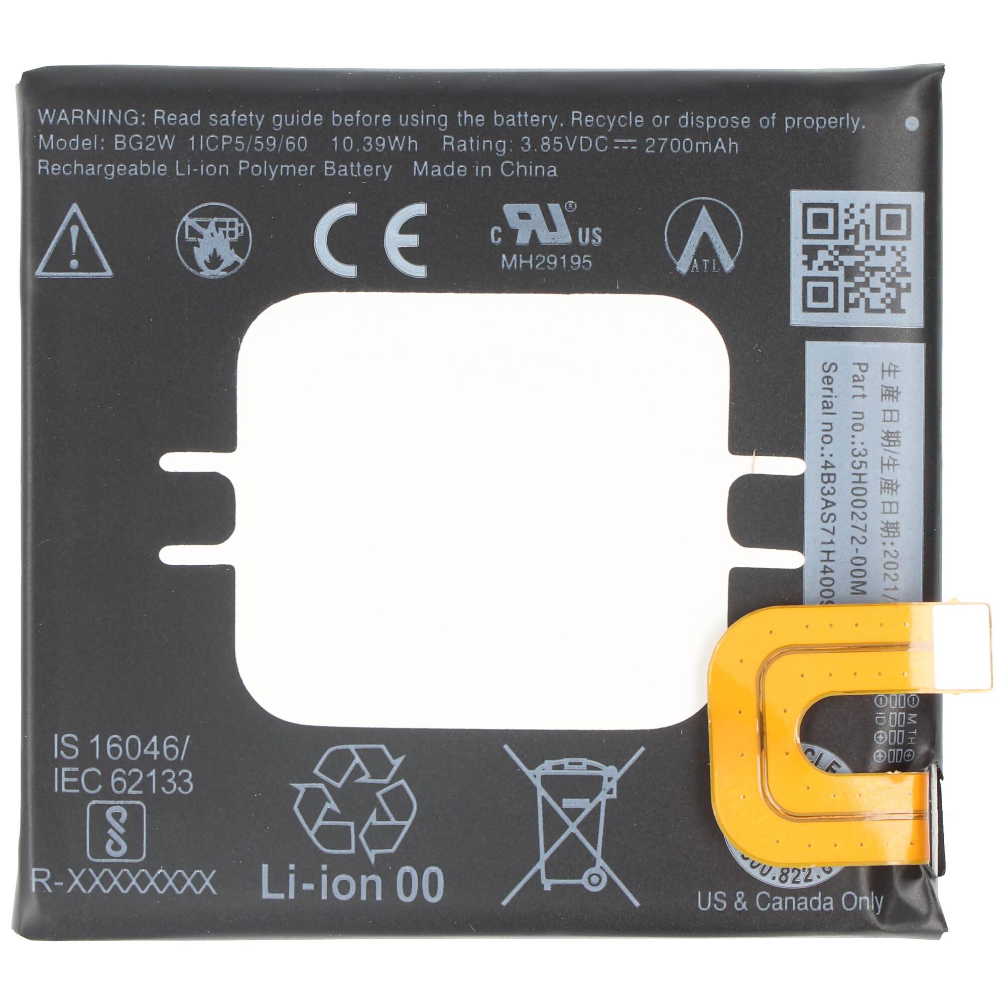 Akku passend für Google Pixel 2, Li-Polymer, 3,85V, 2770mAh, 10,7Wh, built-in, ohne Werkzeug