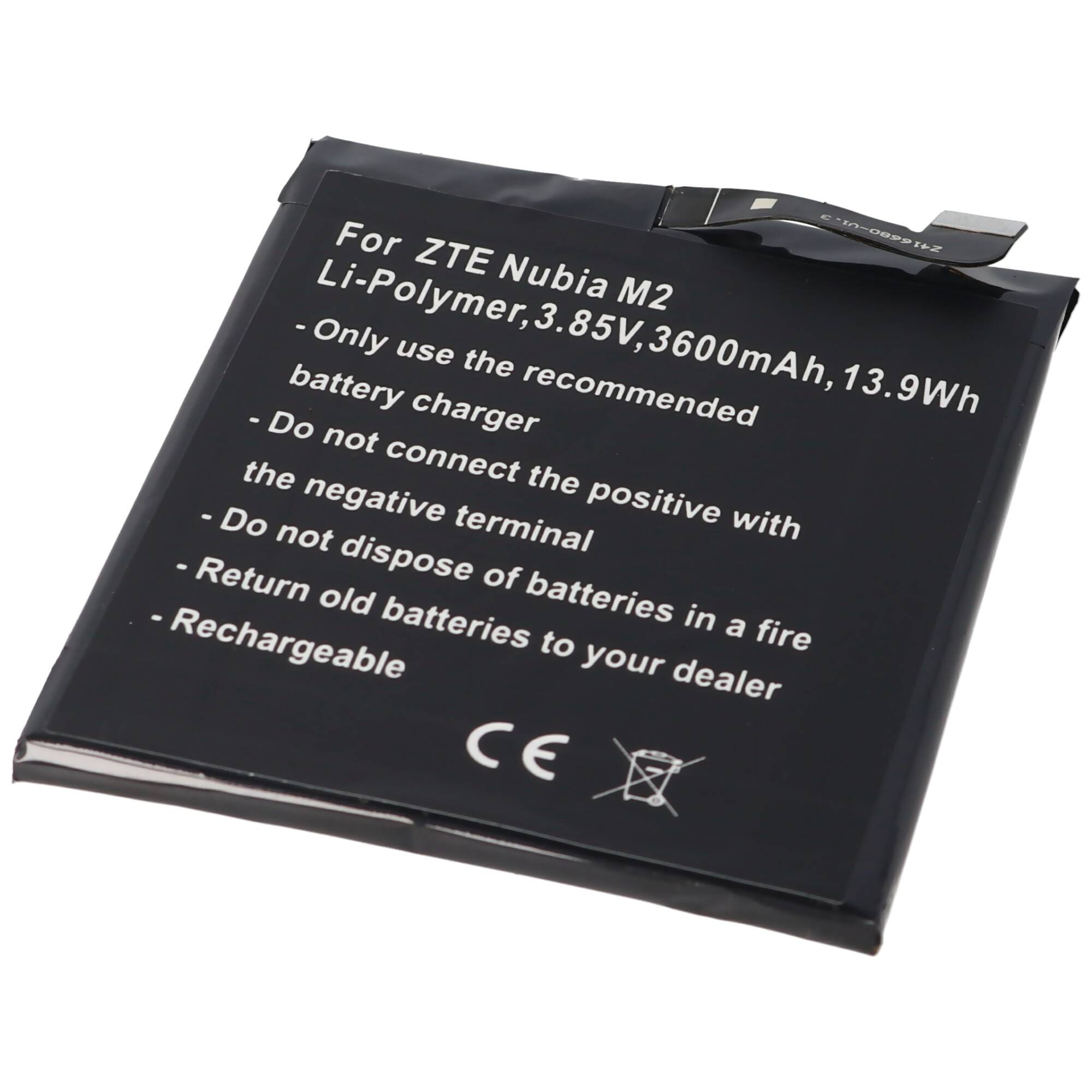 Akku passend für ZTE Nubia M2, Li-Polymer, 3,85V, 3600mAh, 13,9Wh, built-in, ohne Werkzeug
