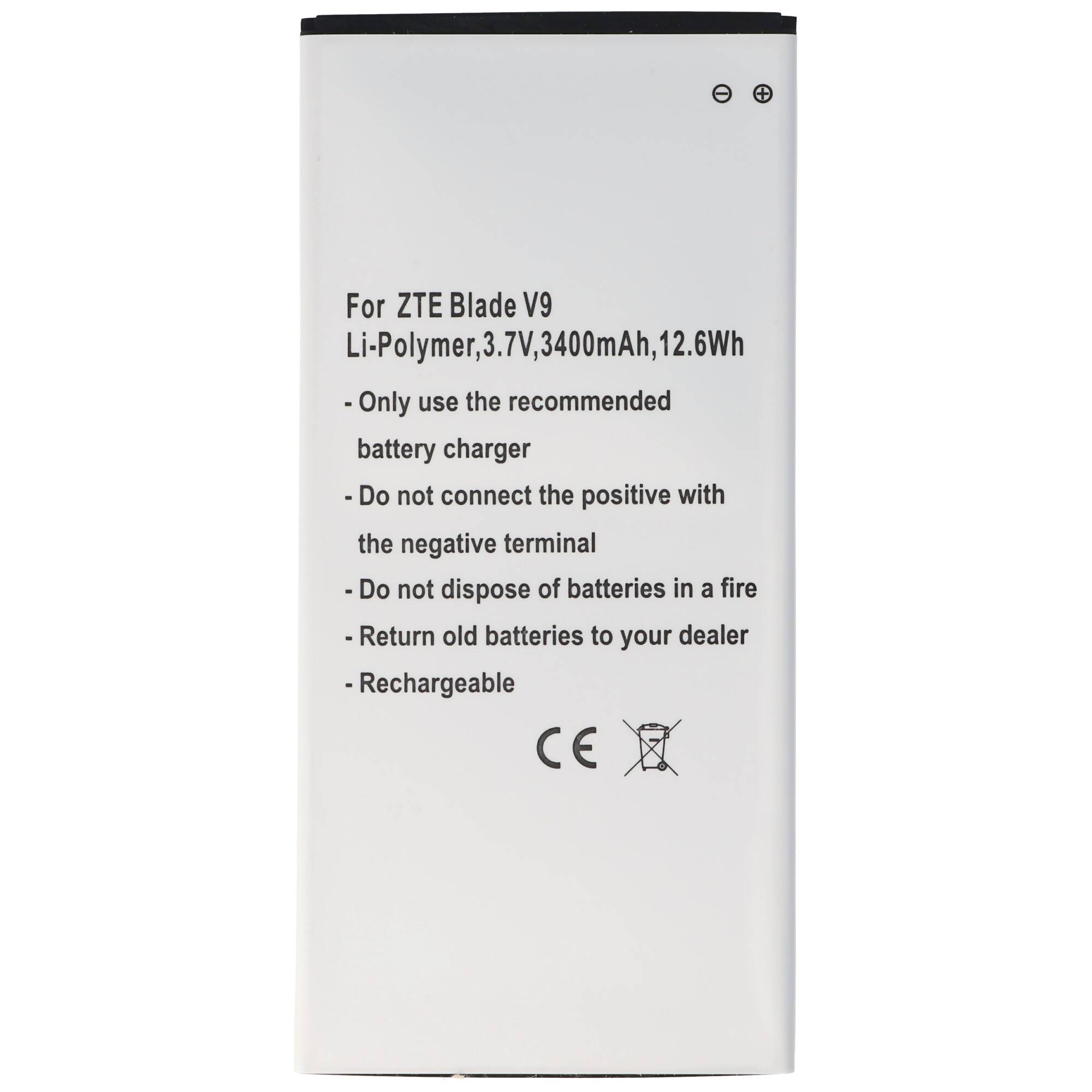 Akku passend für ZTE Blade V9, Li-Polymer, 3,7V, 3400mAh, 12,6Wh