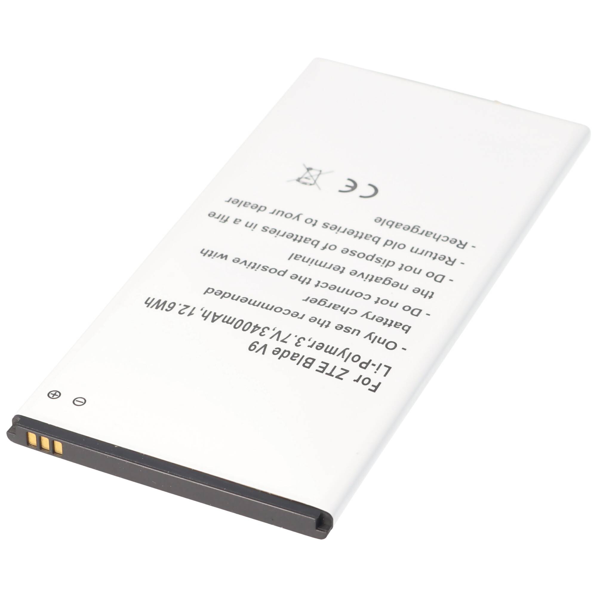 Akku passend für ZTE Blade V9, Li-Polymer, 3,7V, 3400mAh, 12,6Wh