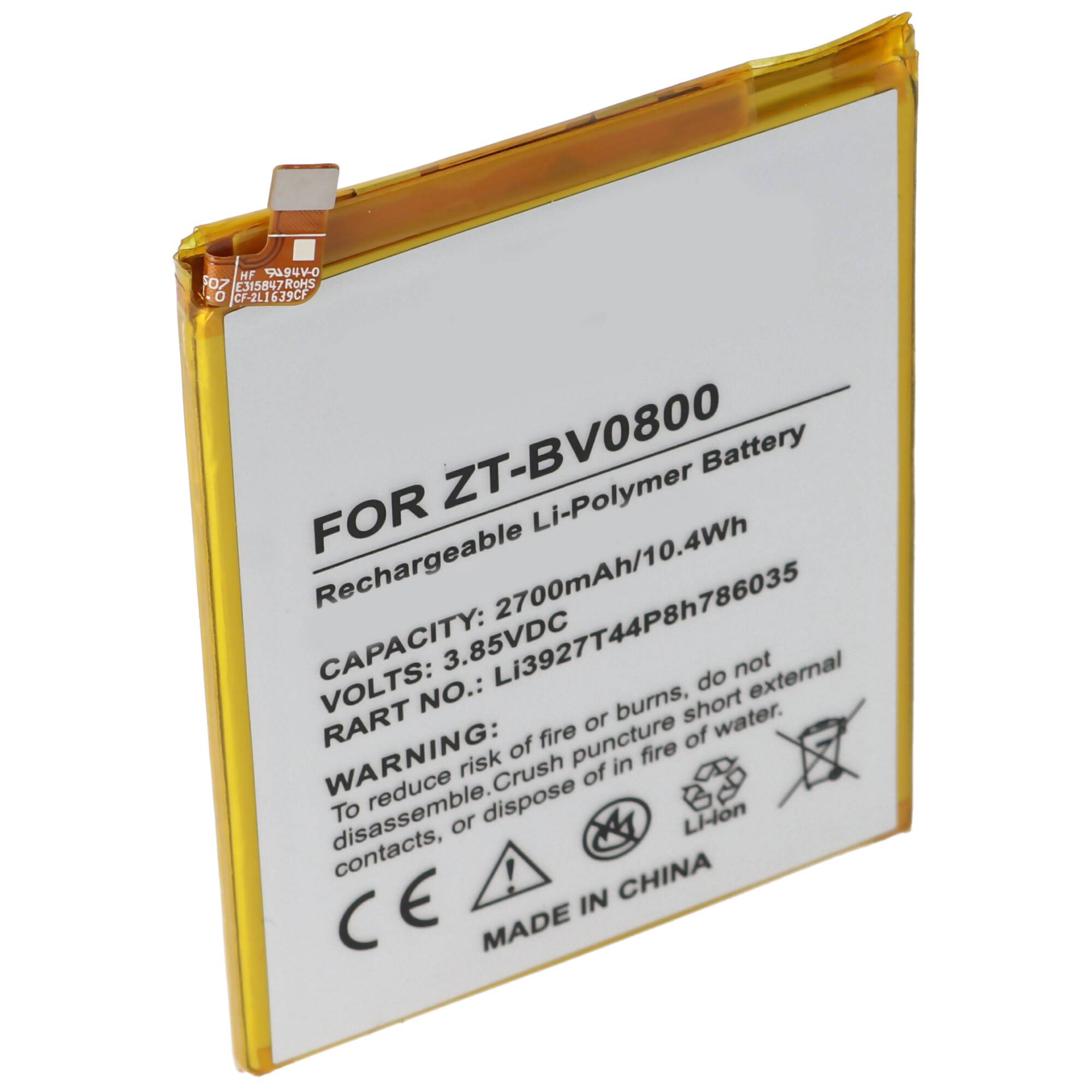 Akku passend für ZTE Blade V8, Li-Polymer, 3,8V, 2730mAh, 10,4Wh, built-in, ohne Werkzeug