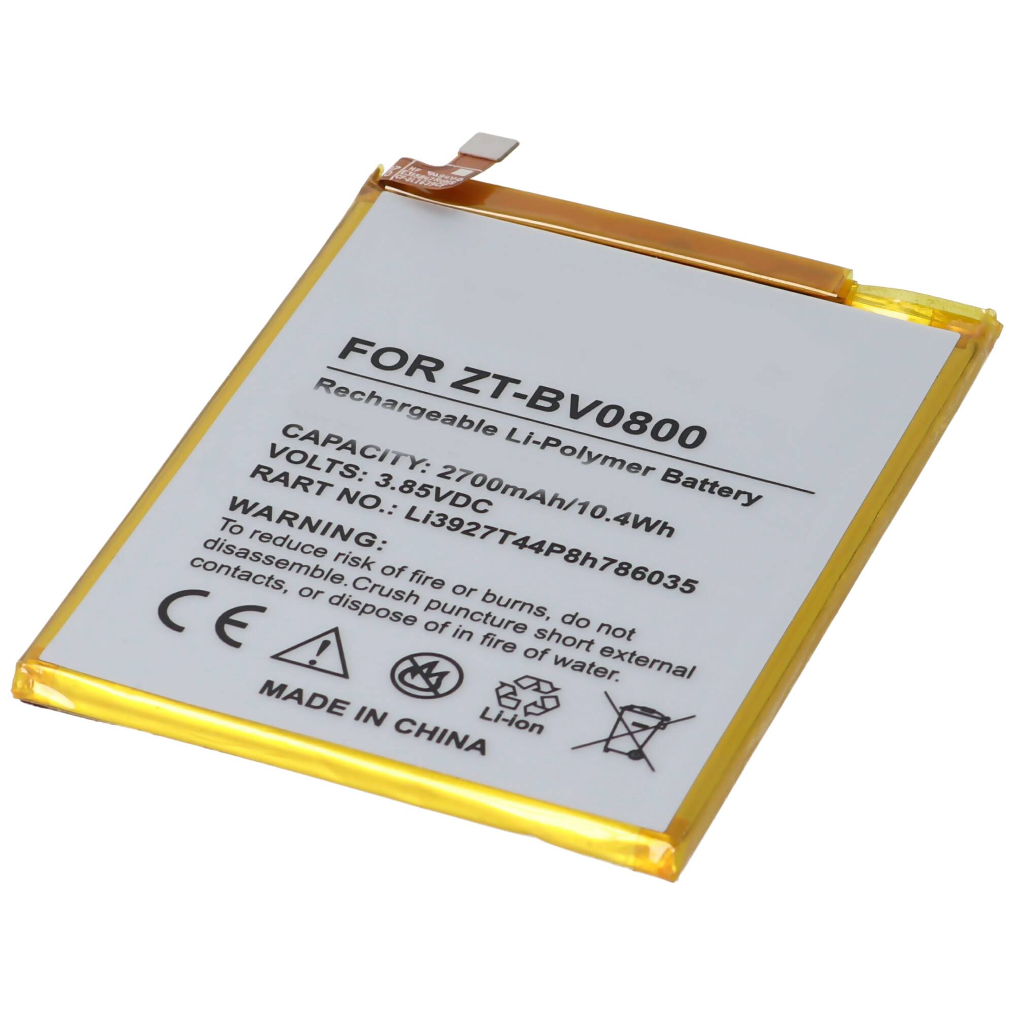 Akku passend für ZTE Blade V8, Li-Polymer, 3,8V, 2730mAh, 10,4Wh, built-in, ohne Werkzeug