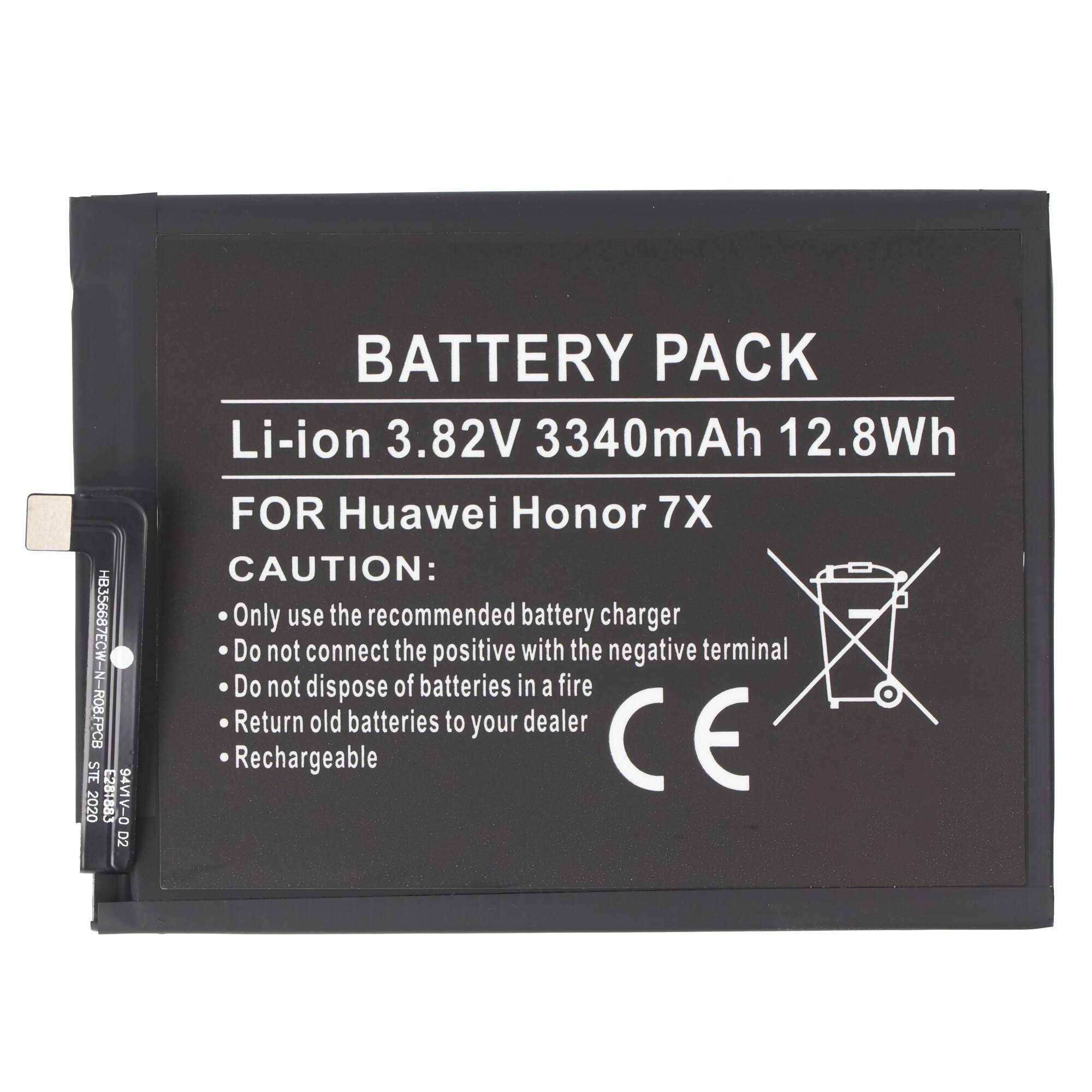 Akku passend für Huawei Honor 7X Akkutyp HB356687ECW, 3,82V, 3340mAh, 12,8Wh, built-in, ohne Werkzeug