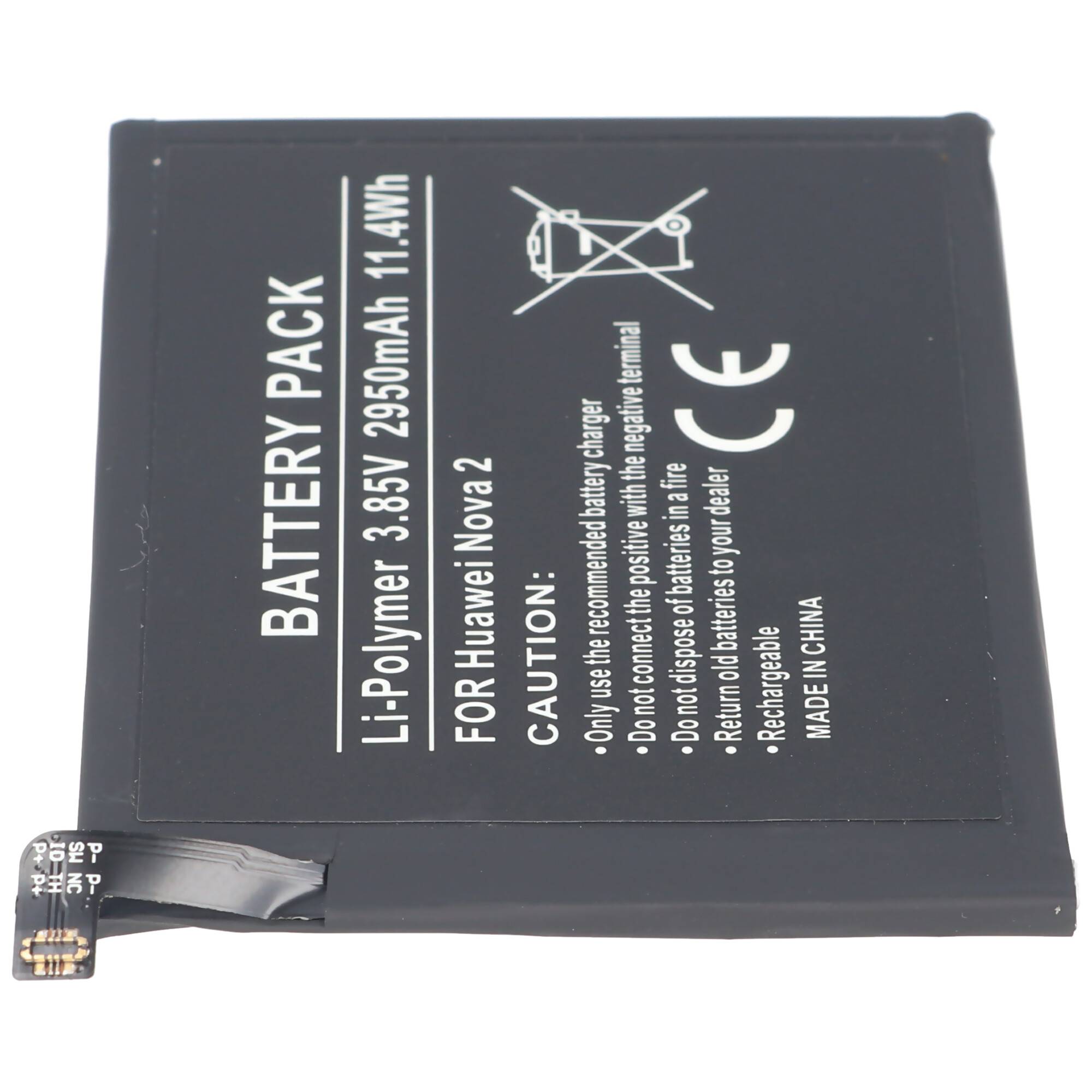Akku passend für Huawei Nova 2, Li-Polymer, 3,85V, 2950mAh, 11,4Wh, built-in, ohne Werkzeug