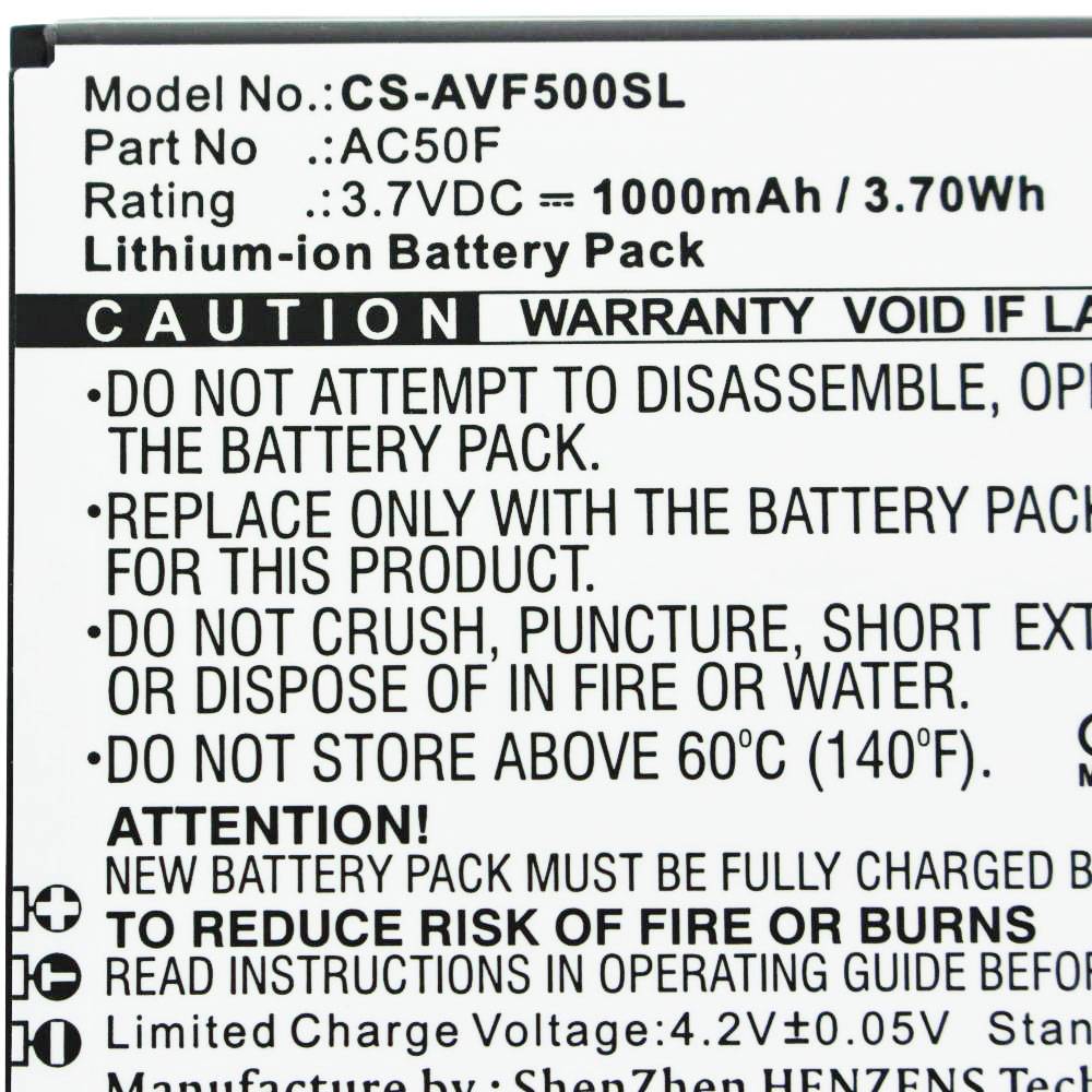 Akku nur passend für Archos 50F Neon Akku AC50FNEV, AC50F, Li-ion, 3,7V, 1000mAh, 3,7Wh