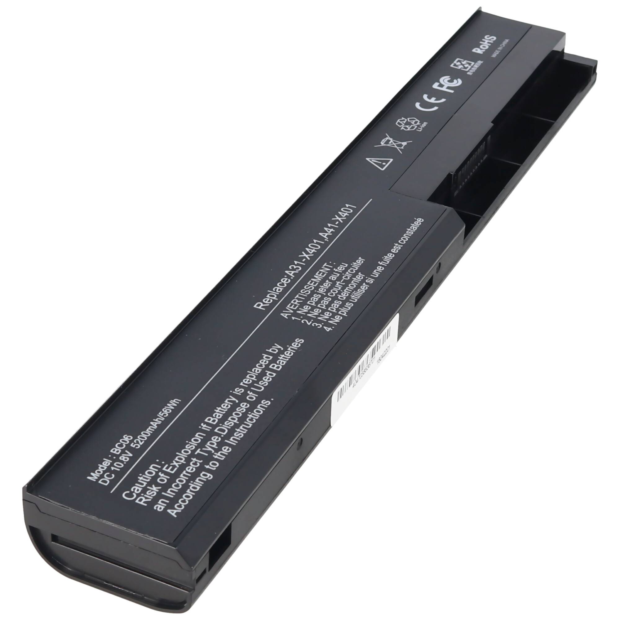 Akku passend für ASUS F301, A31-X401, Li-Ion, 10,8V, 5200mAh, 56,2Wh, black