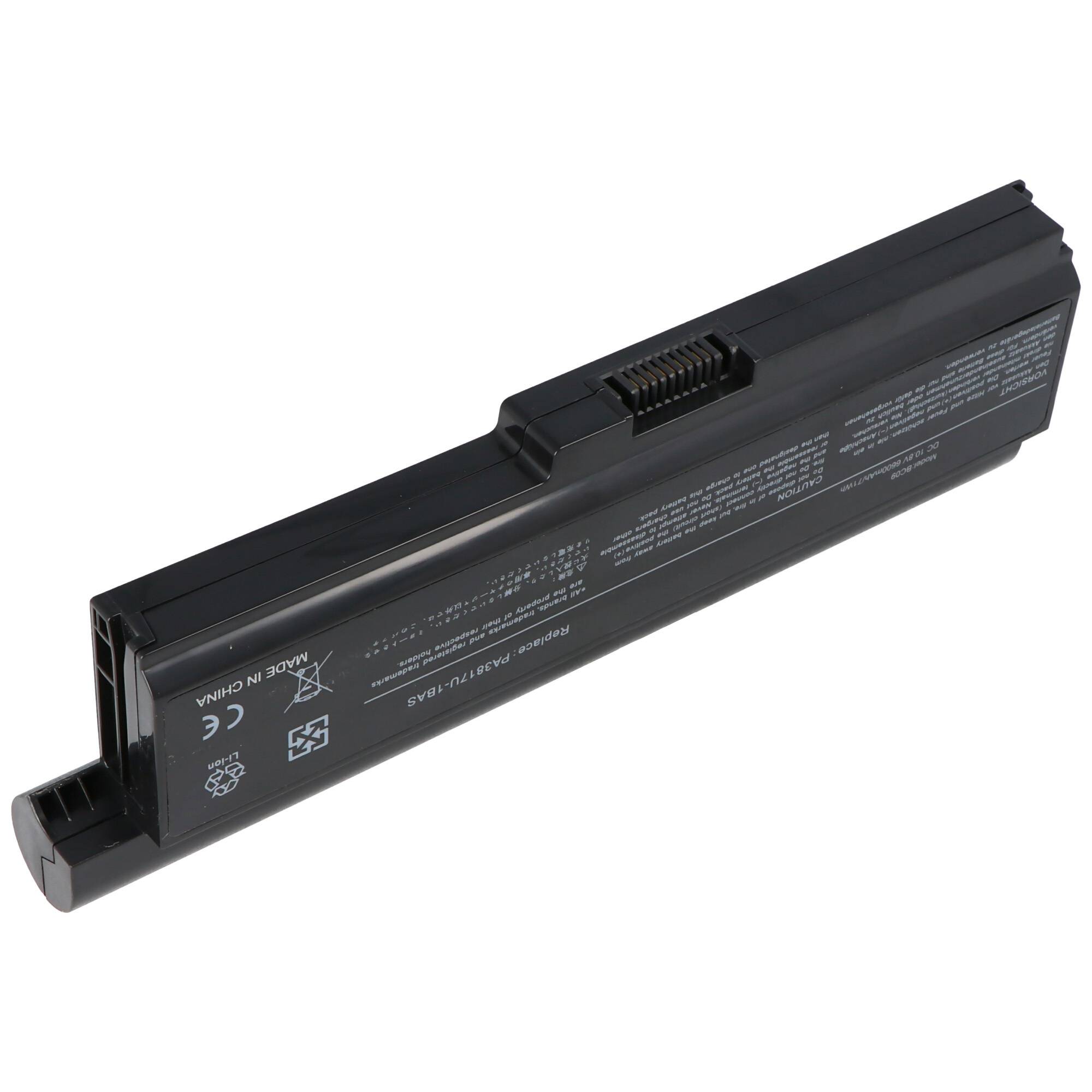 Akku passend für Toshiba Sat L750, Li-Ion, 10,8V, 6600mAh, 71,3Wh, black