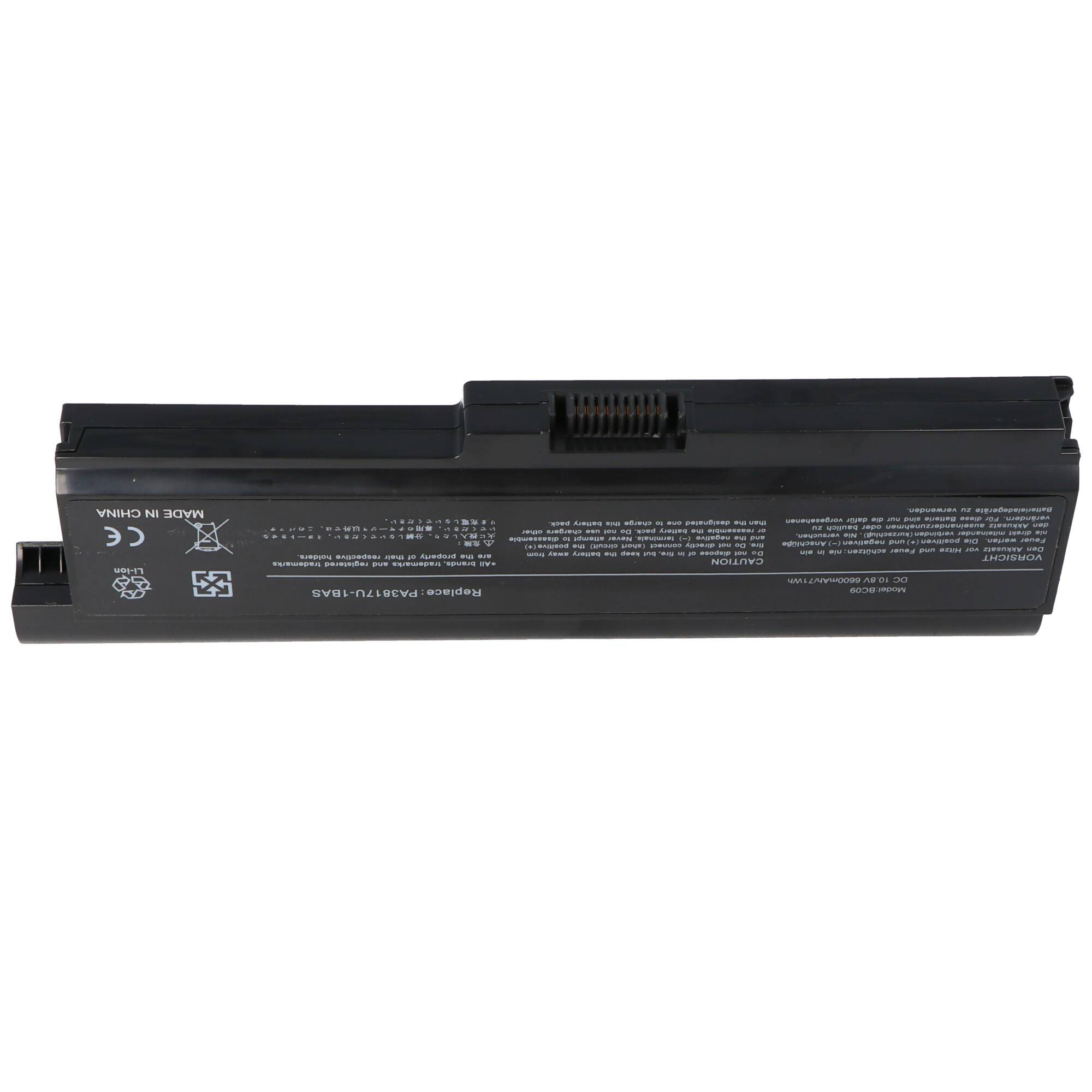 Akku passend für Toshiba Sat L750, Li-Ion, 10,8V, 6600mAh, 71,3Wh, black