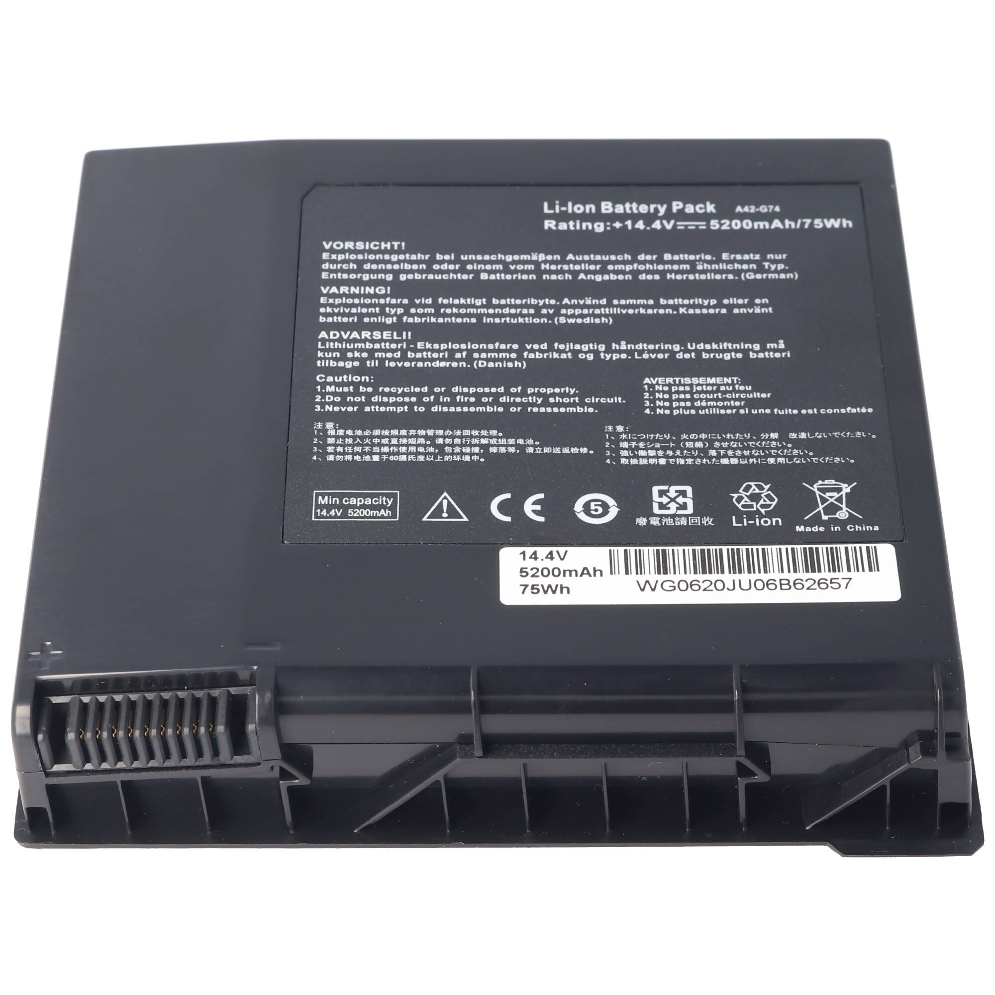 Akku passend für ASUS G74, A42-G74 Li-Ion, 14,4V, 4400mAh, 63Wh, black