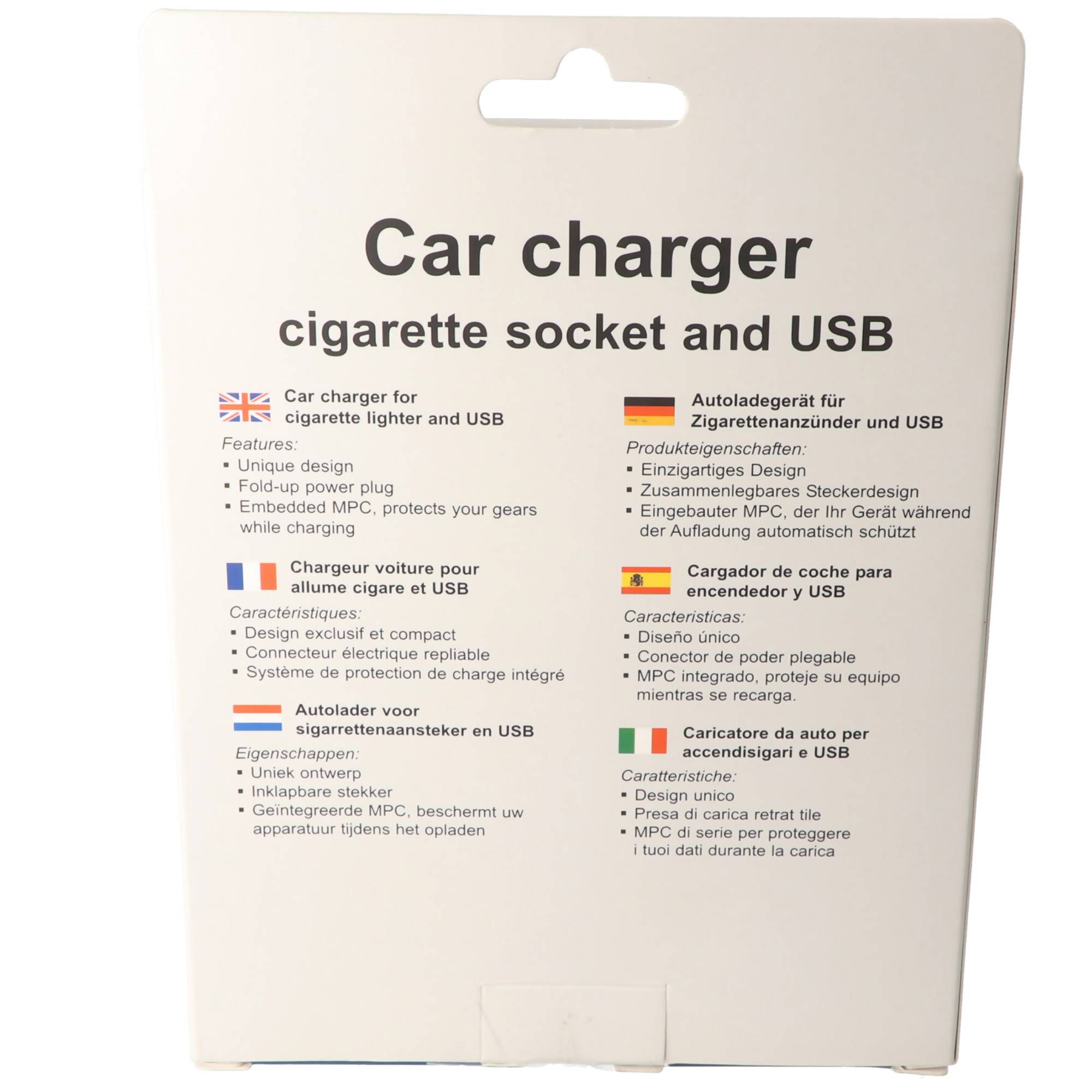 Kfz-Ladegerät mit Buchse und USB, Weiß, Autoladegerät BH-13007, input DC 12V, output 5V, 500mA