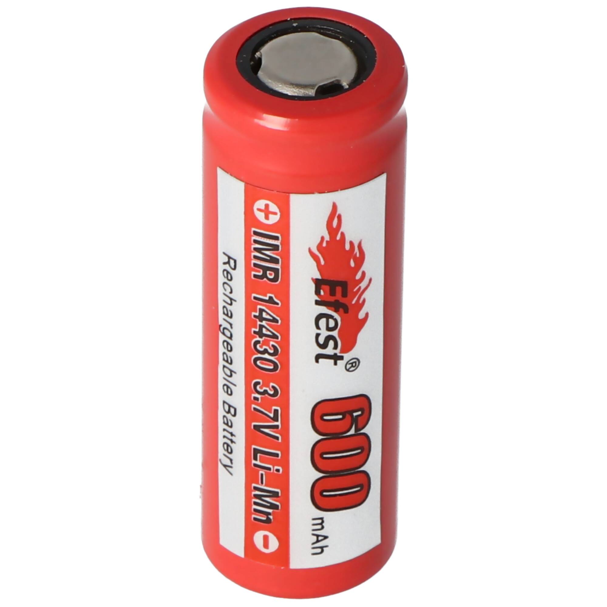Efest IMR 14430 600mAh 3,6V - 3,7V Li-Ion-Akku mit Pluspol flach, Abmessungen 42,63x14,4mm