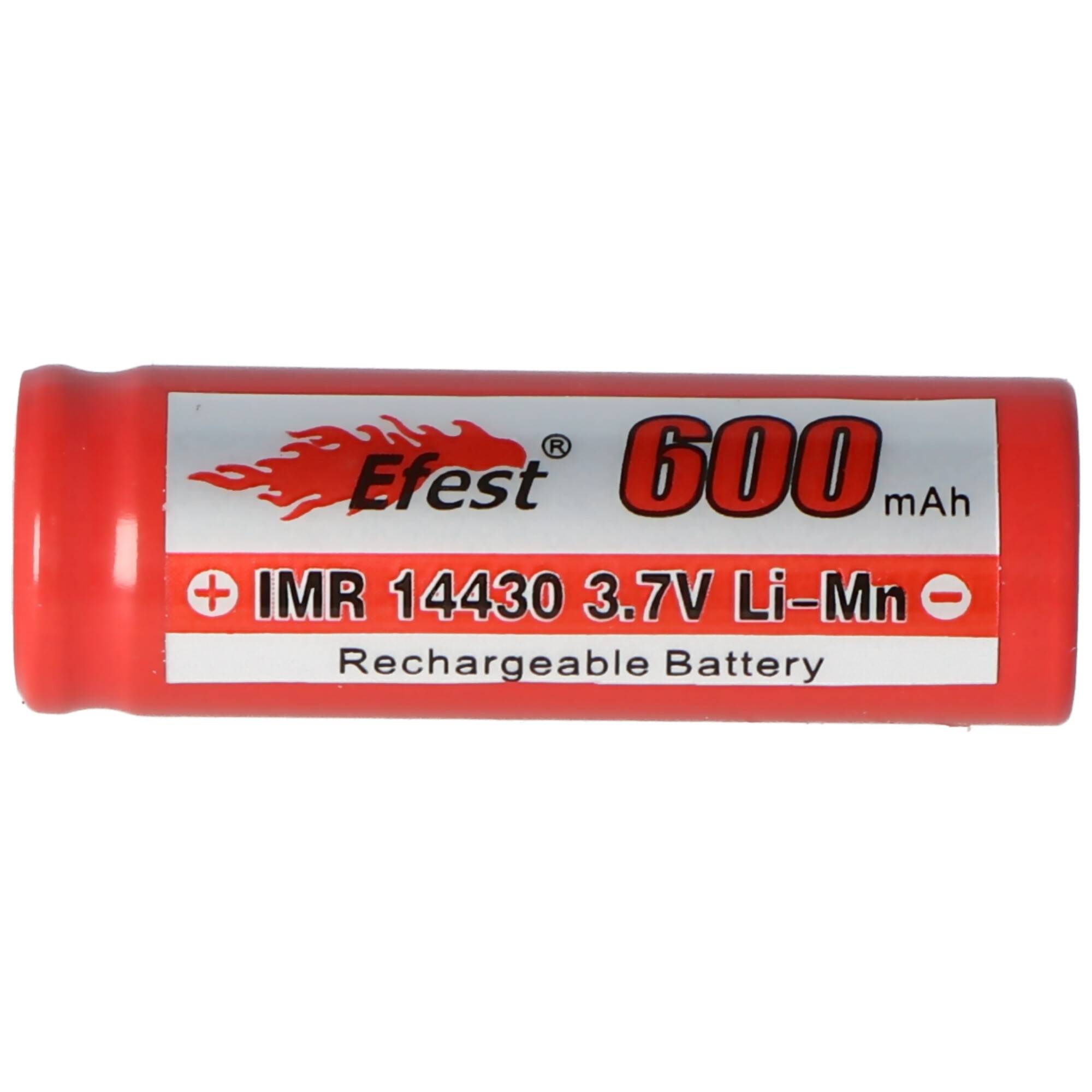 IMR 14430 600mAh 3,6V - 3,7V Li-Ion-Akku mit Pluspol flach, Abmessungen 42,63x14,4mm