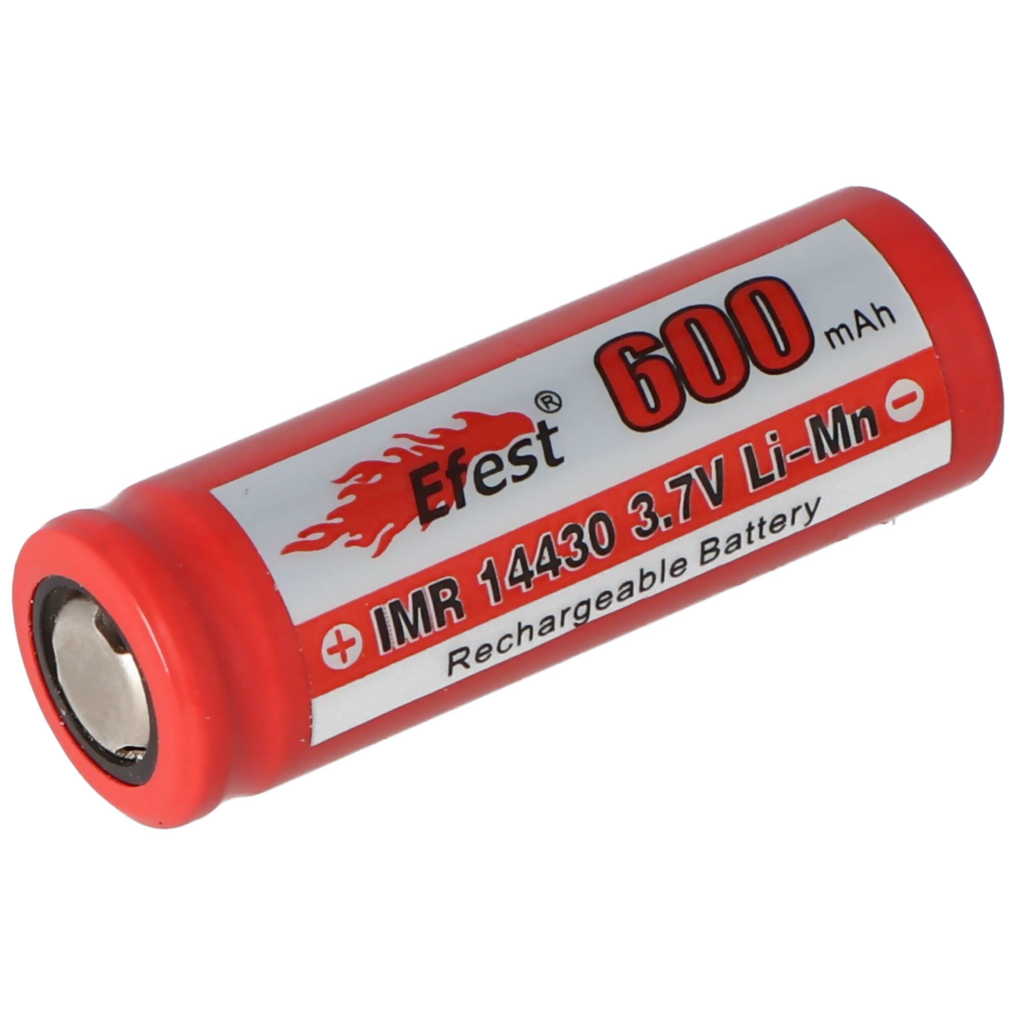 Efest IMR 14430 600mAh 3,6V - 3,7V Li-Ion-Akku mit Pluspol flach, Abmessungen 42,63x14,4mm