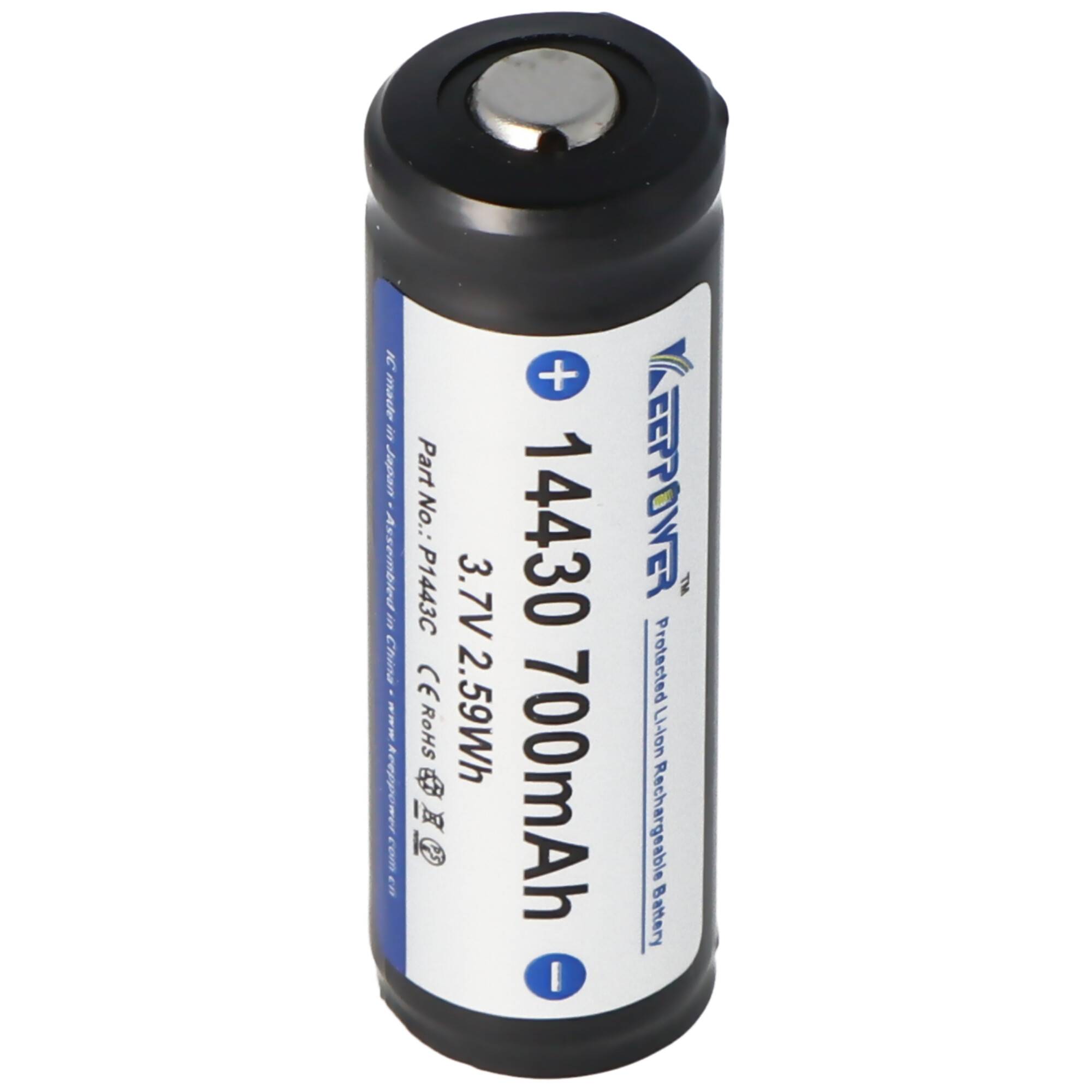 Keeppower 14430 - 700mAh, 3,7V Li-Ion-Akku geschützt