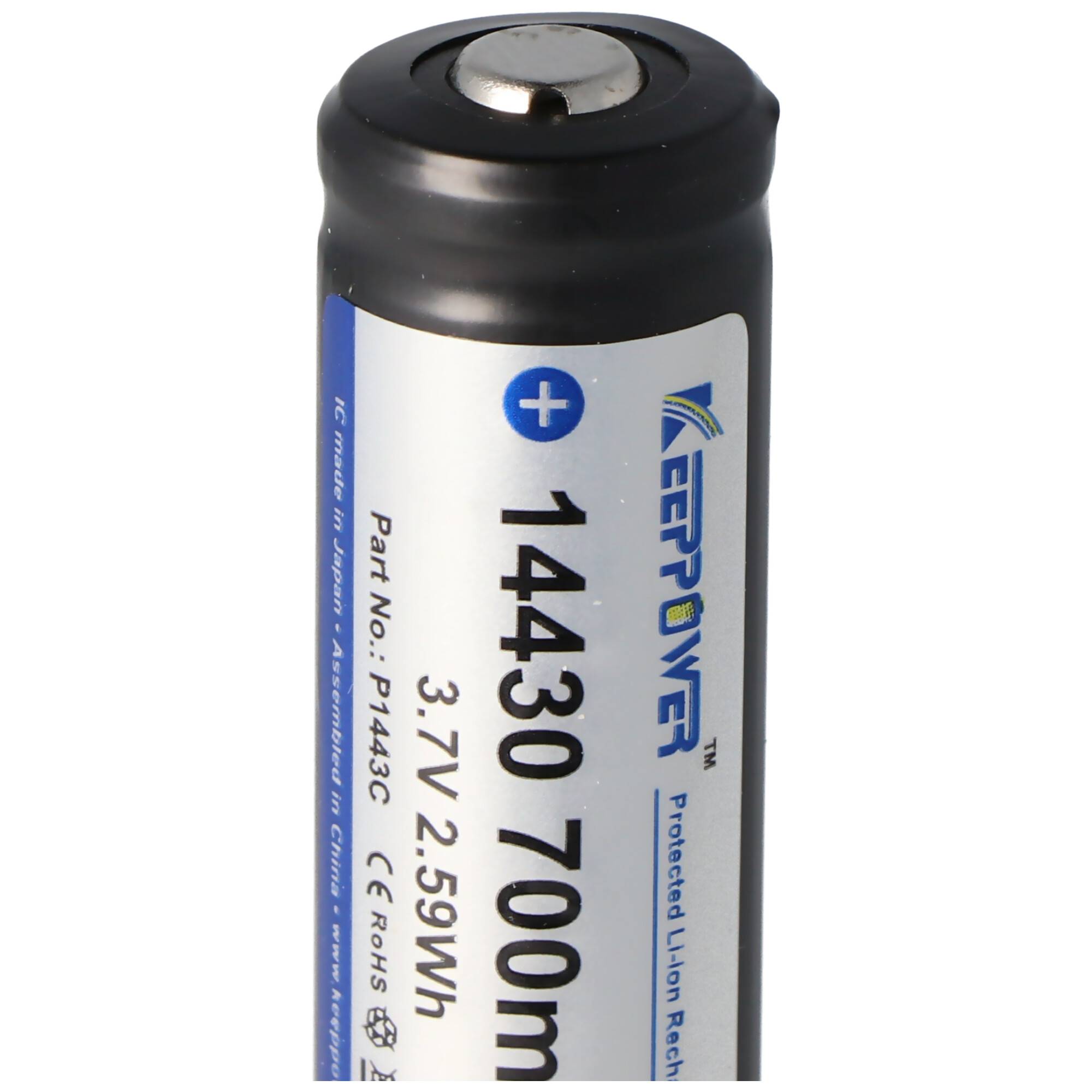 Keeppower 14430 Li-Ion-Akku 700mAh, 3,7V, 46,1 x 14,35mm, geschützt