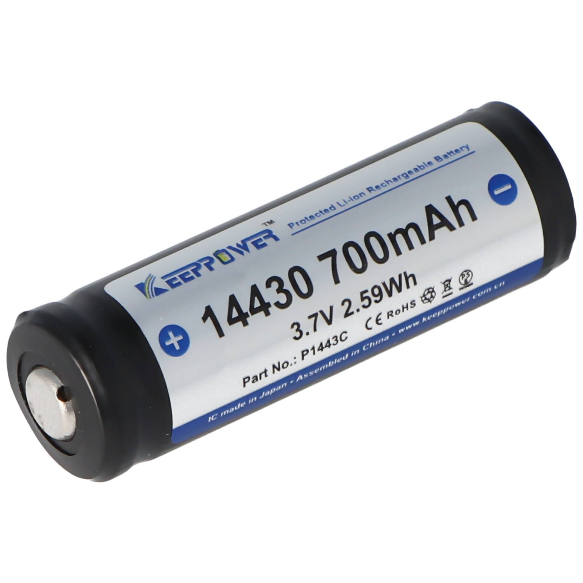 Keeppower 14430 Li-Ion-Akku 700mAh, 3,7V, 46,1 x 14,35mm, geschützt