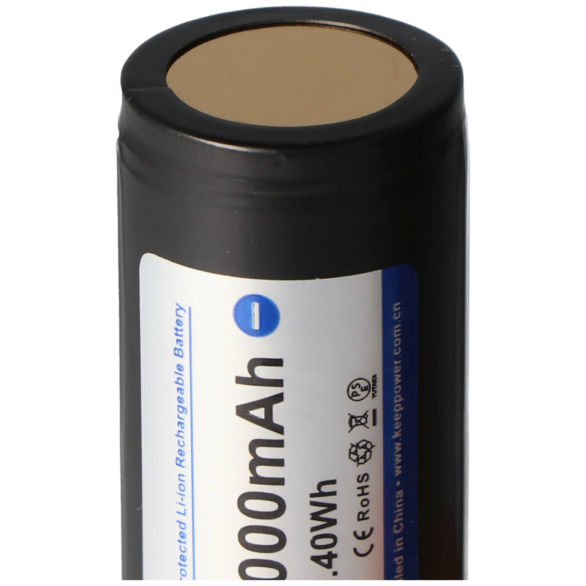 Keeppower 18500 - 2000mAh, 3,6V - 3,7V Li-Ion-Akku geschützt mit Kopf Abmessungen 53x18,5mm