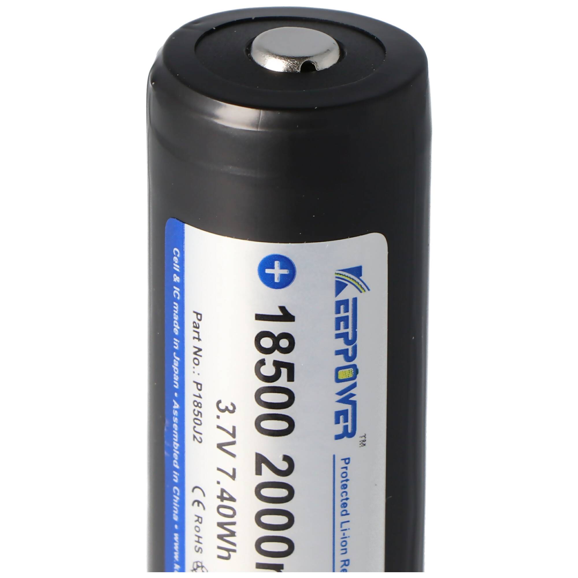 Keeppower 18500 - 2000mAh, 3,6V - 3,7V Li-Ion-Akku geschützt mit Kopf Abmessungen 53x18,5mm