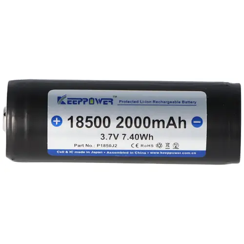 Keeppower 18500 - 2000mAh, 3,6V - 3,7V Li-Ion-Akku geschützt mit Kopf Abmessungen 53x18,5mm Keeppower 18500 - 2000mAh, 3,6V - 3,7V Li-Ion-Akku geschützt mit Kopf Abmessungen 53x18,5mm