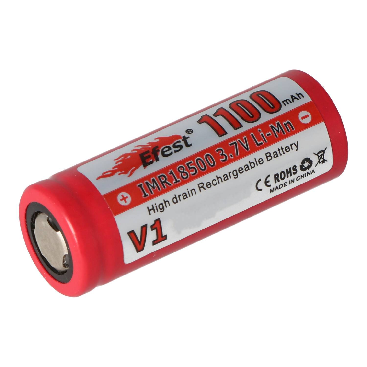 Efest IMR 18500 V1 - 1100mAh 3,7V (Pluspol flach)