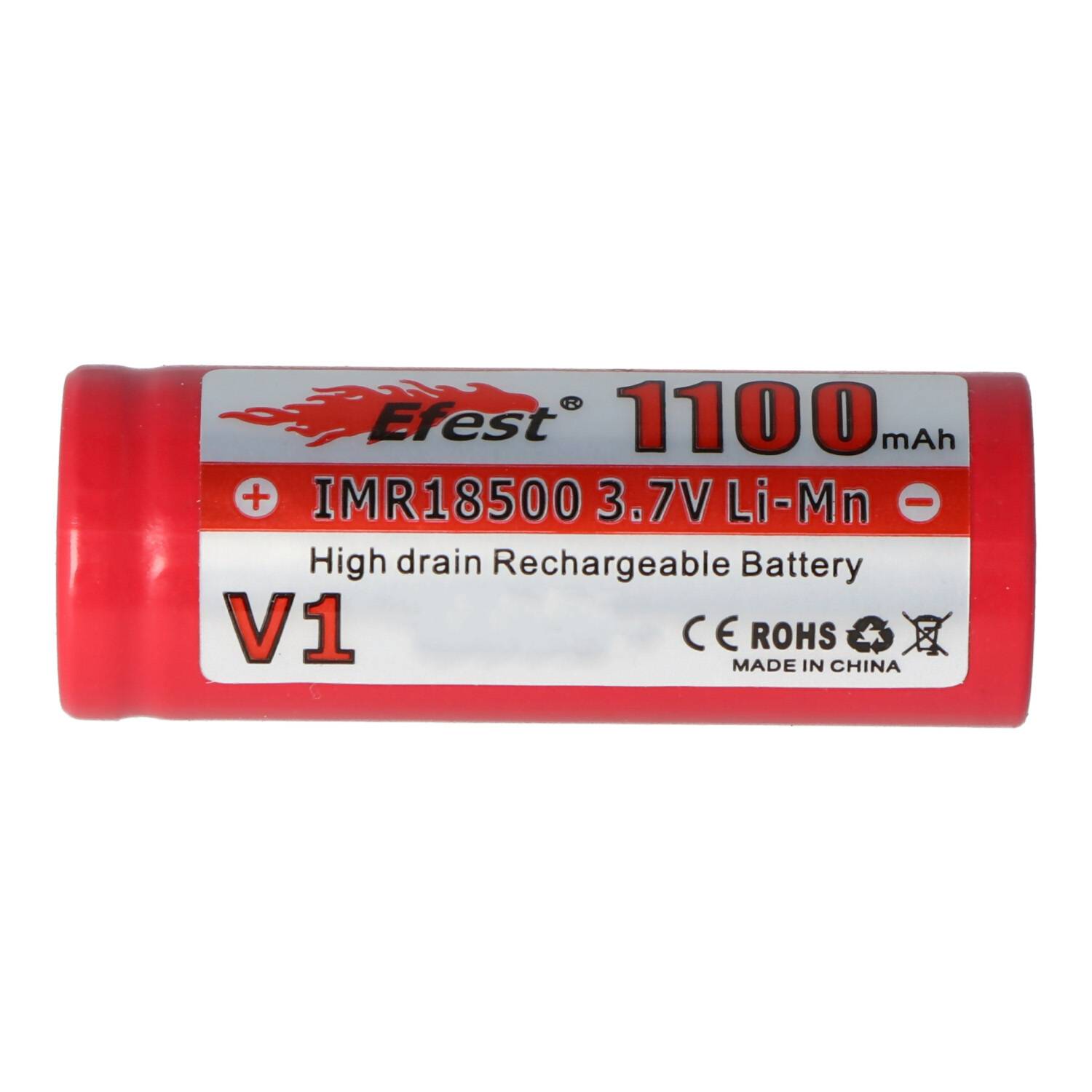 Efest IMR 18500 V1 - 1100mAh 3,7V (Pluspol flach)