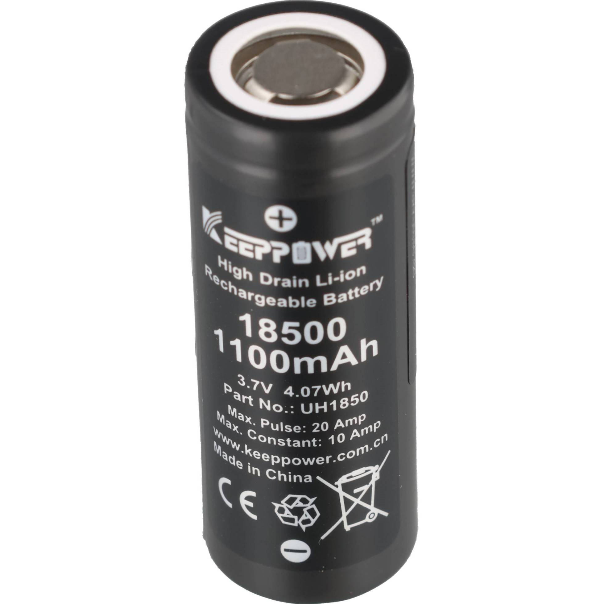 Keeppower IMR18500 - 1100mAh, 3,7V (10A) Li-Ion-Akku