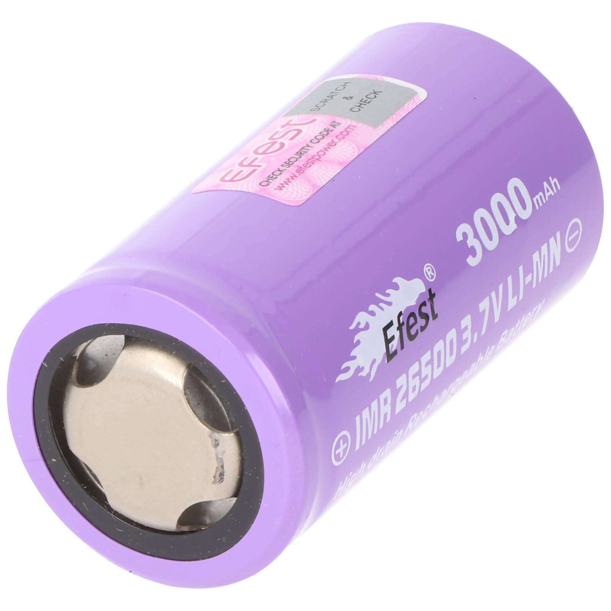 Efest IMR 26500 Li-Ion 3,6V - 3,7V 3000mAh mit Pluspol flach, Abmessungen 50,07x26,26mm beachten