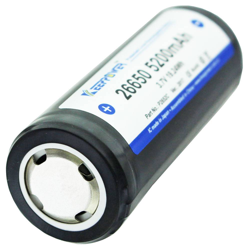 Keeppower 26650 5200mAh 3,6V bis 3,7V Li-Ion Akku PCB geschützt 69,5x26,8mm