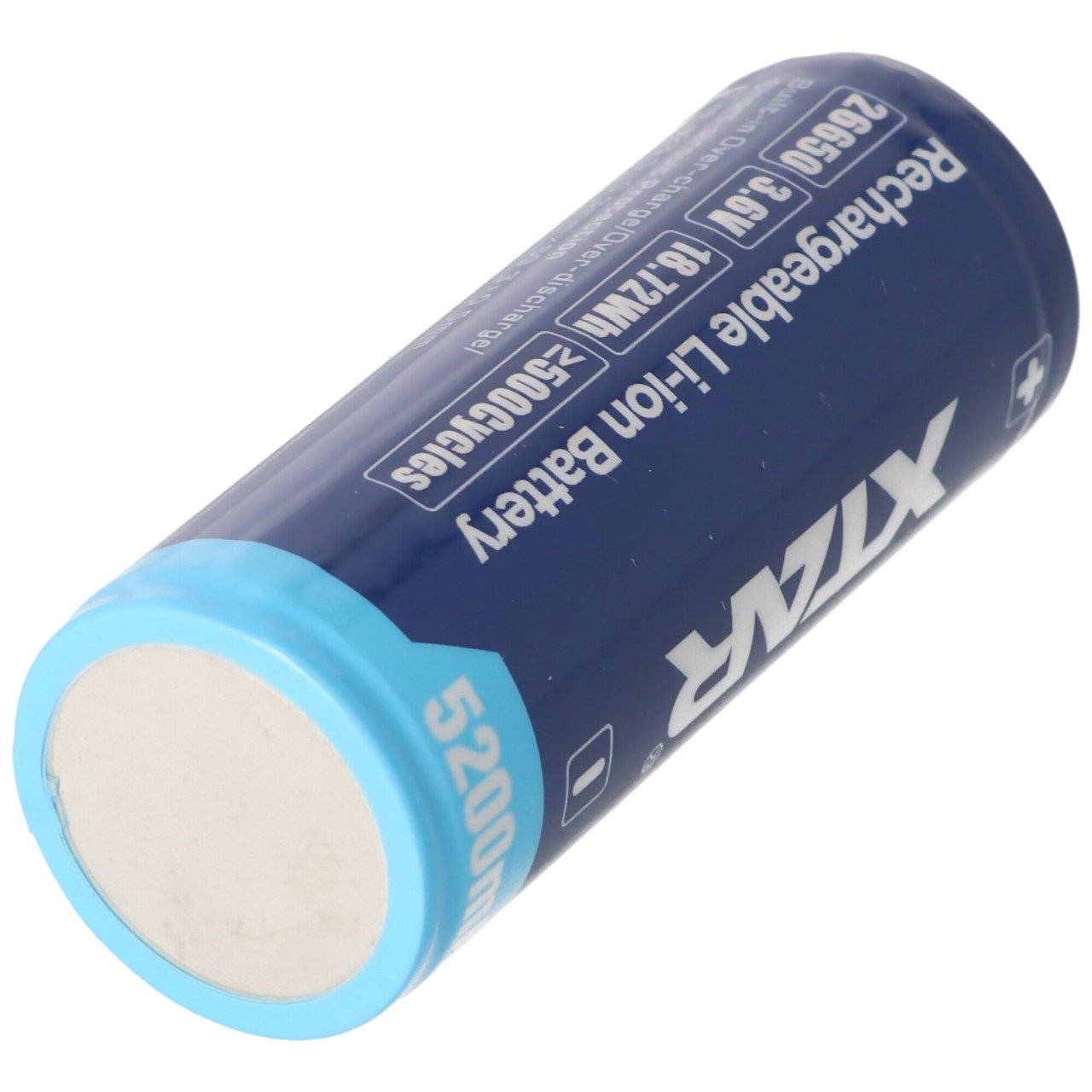 XTAR 26650 5200mAh, 3,6V - 3,7V Li-Ion Akku, PCB geschützt, Abmessungen 26,5x68,2mm