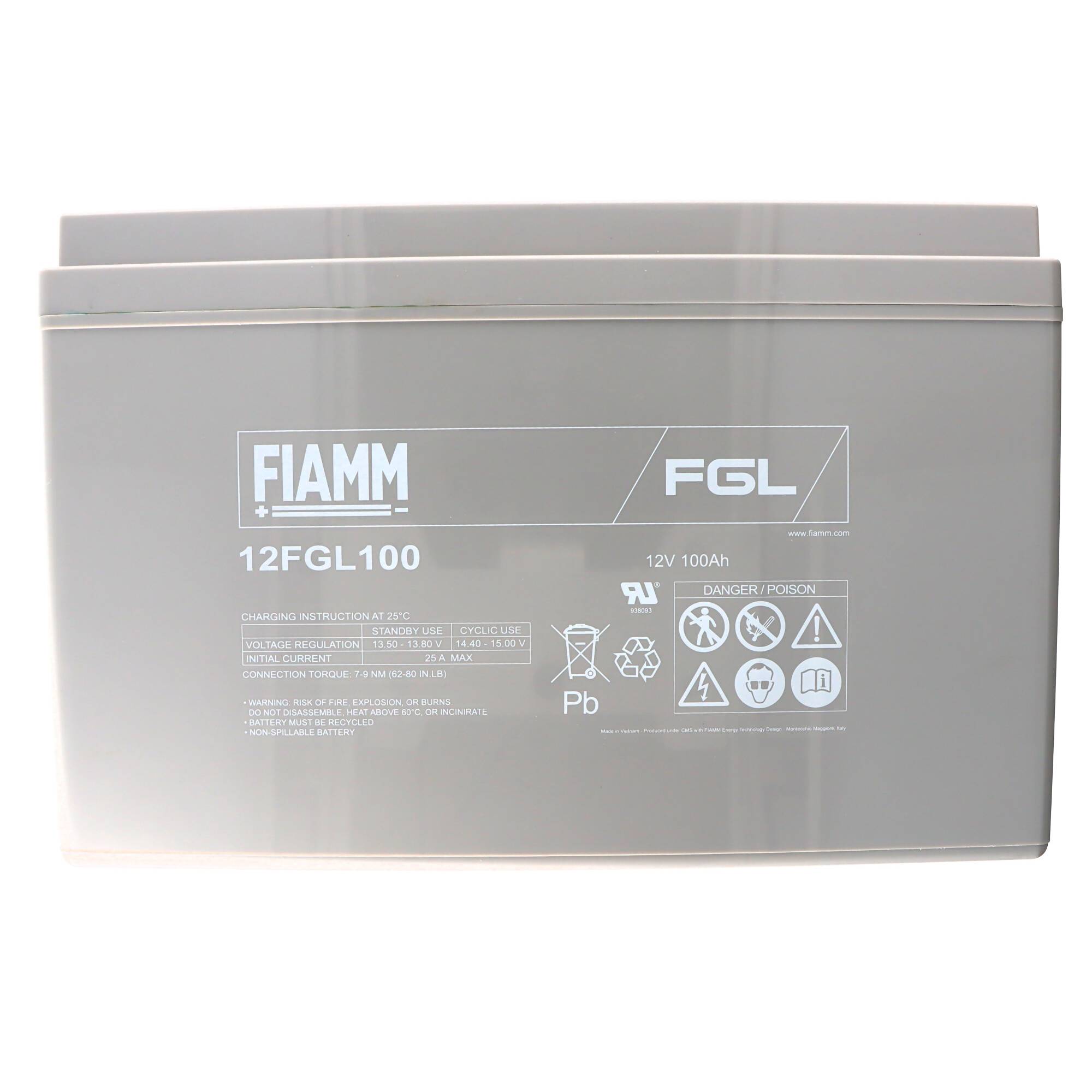 Fiamm 12FGL100 Blei Akku mit M6 Schraubanschluss 12V, 100000mAh