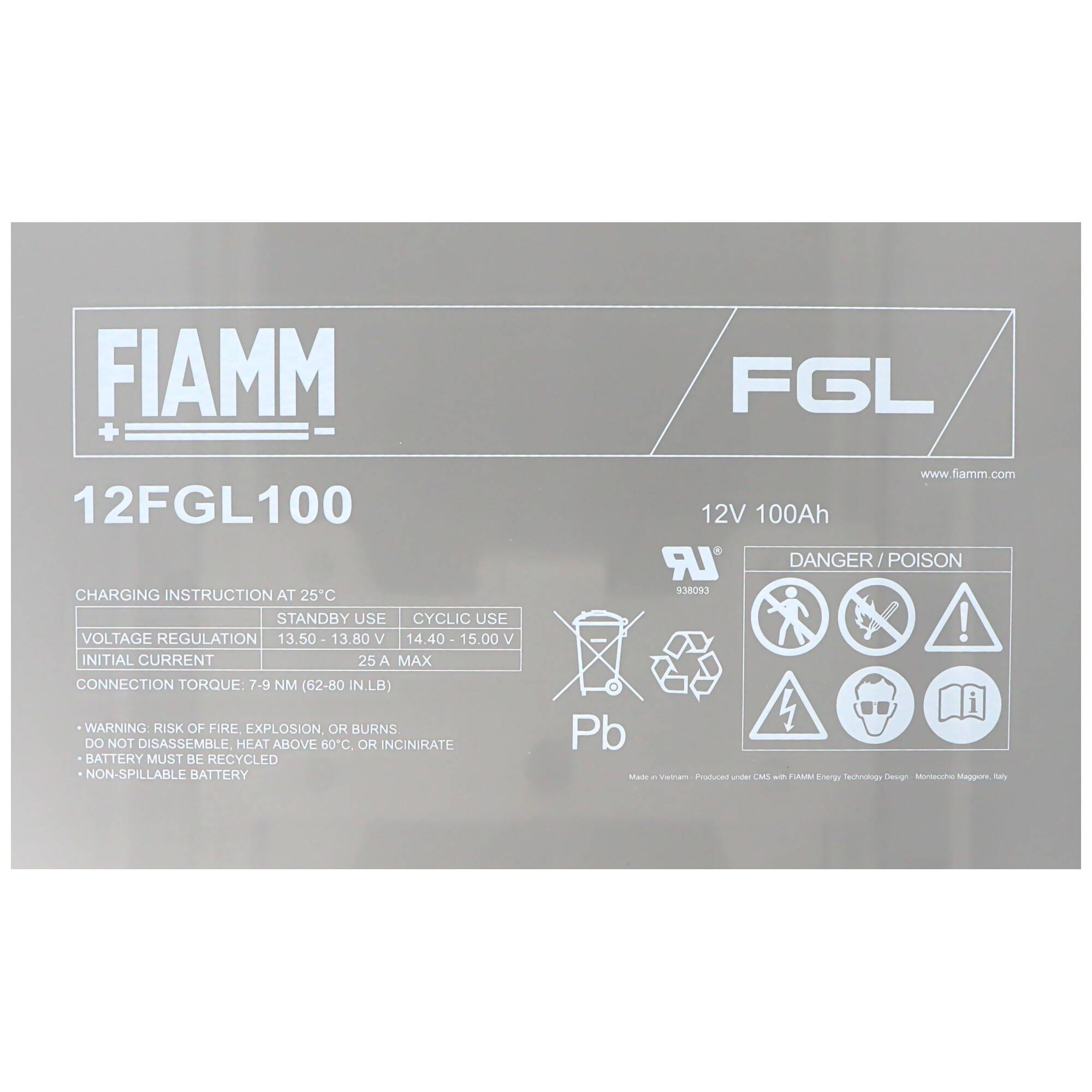 Fiamm 12FGL100 Blei Akku mit M6 Schraubanschluss 12V, 100000mAh
