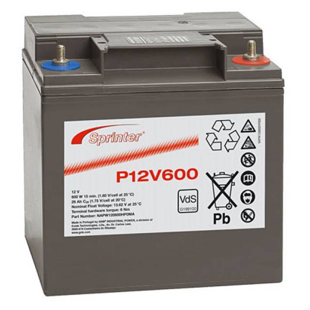 Exide Sprinter P12V600 Blei Akku mit M6 Schraubanschluss 12V, 24000mAh