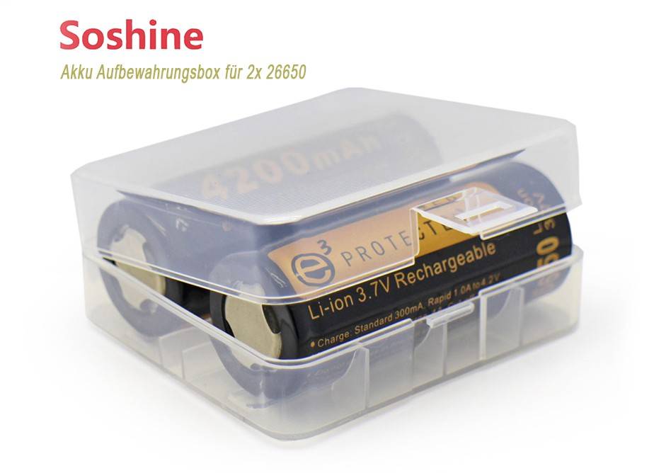 Akku-Aufbewahrungsbox für 1 oder 2x 26650 max. Akkulänge bei 71,2mm
