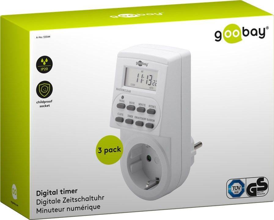 Goobay 3er-Set: Digitale Zeitschaltuhr - 3 Stk. im Karton