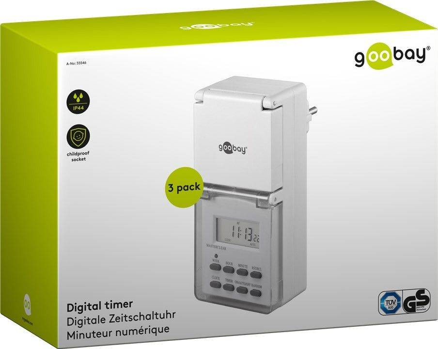 Goobay 3er-Set: Digitale Zeitschaltuhr IP44 - 3 Stk. im Karton