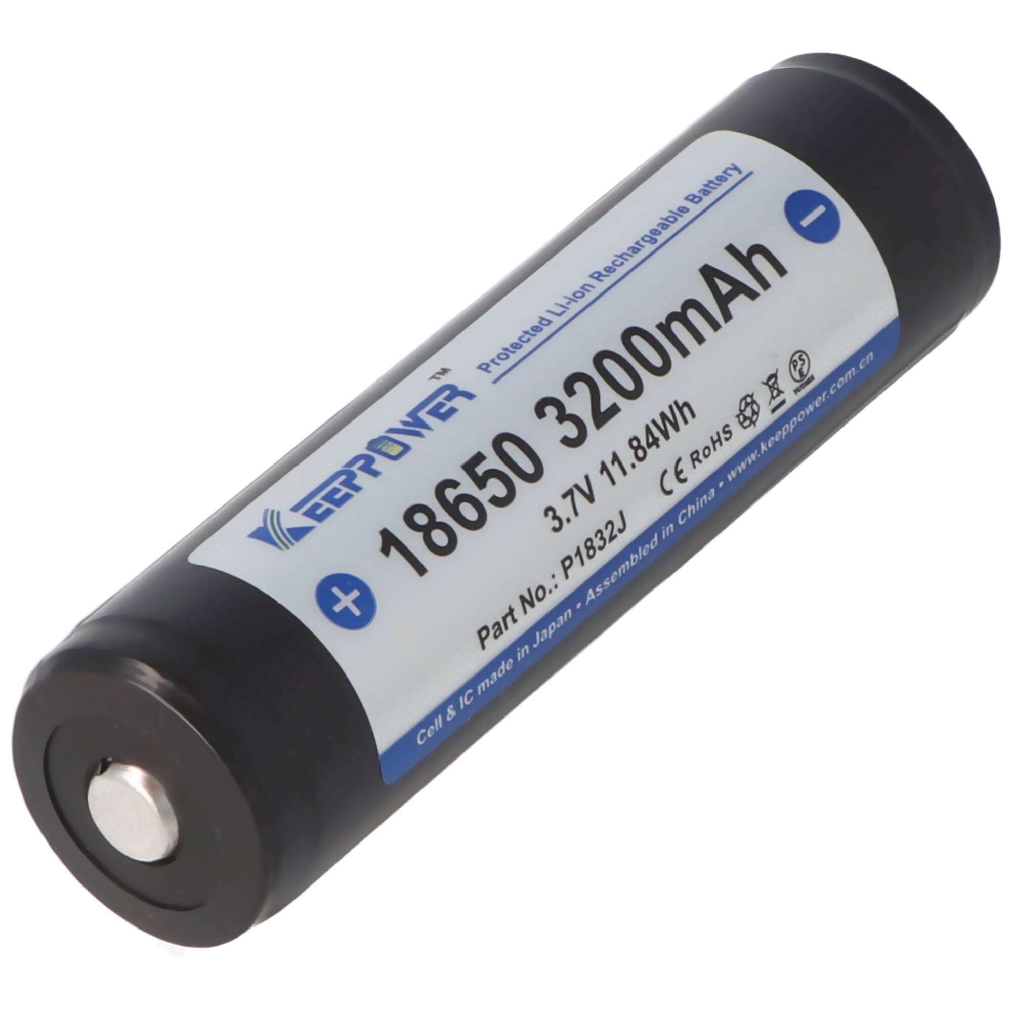 Keeppower 18650 3200mAh, 3,6V - 3,7V Li-Ion-Akku 69,4x18,6mm PCB geschützt mit Kopf