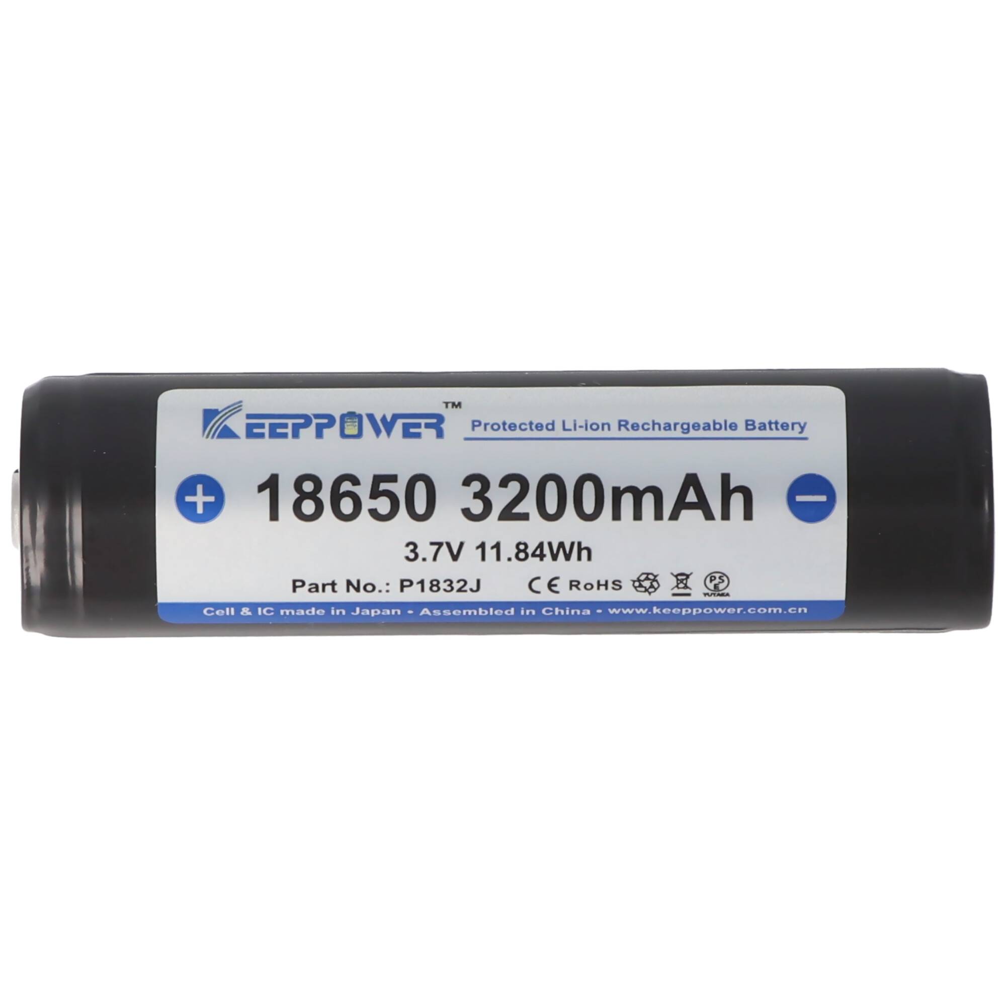 Keeppower 18650 3200mAh, 3,6V - 3,7V Li-Ion-Akku 69,4x18,6mm PCB geschützt mit Kopf