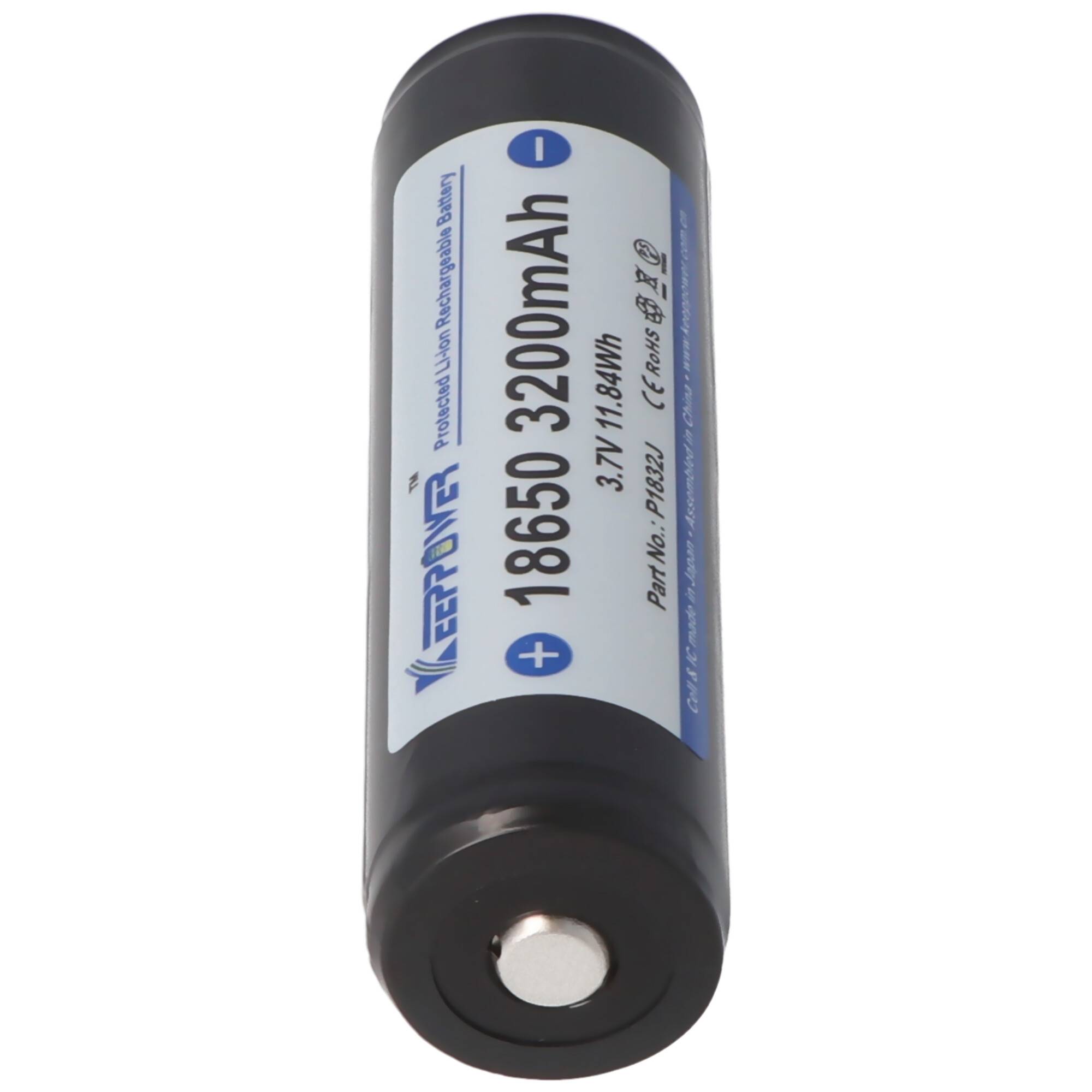 Keeppower 18650 3200mAh, 3,6V - 3,7V Li-Ion-Akku 69,4x18,6mm PCB geschützt mit Kopf