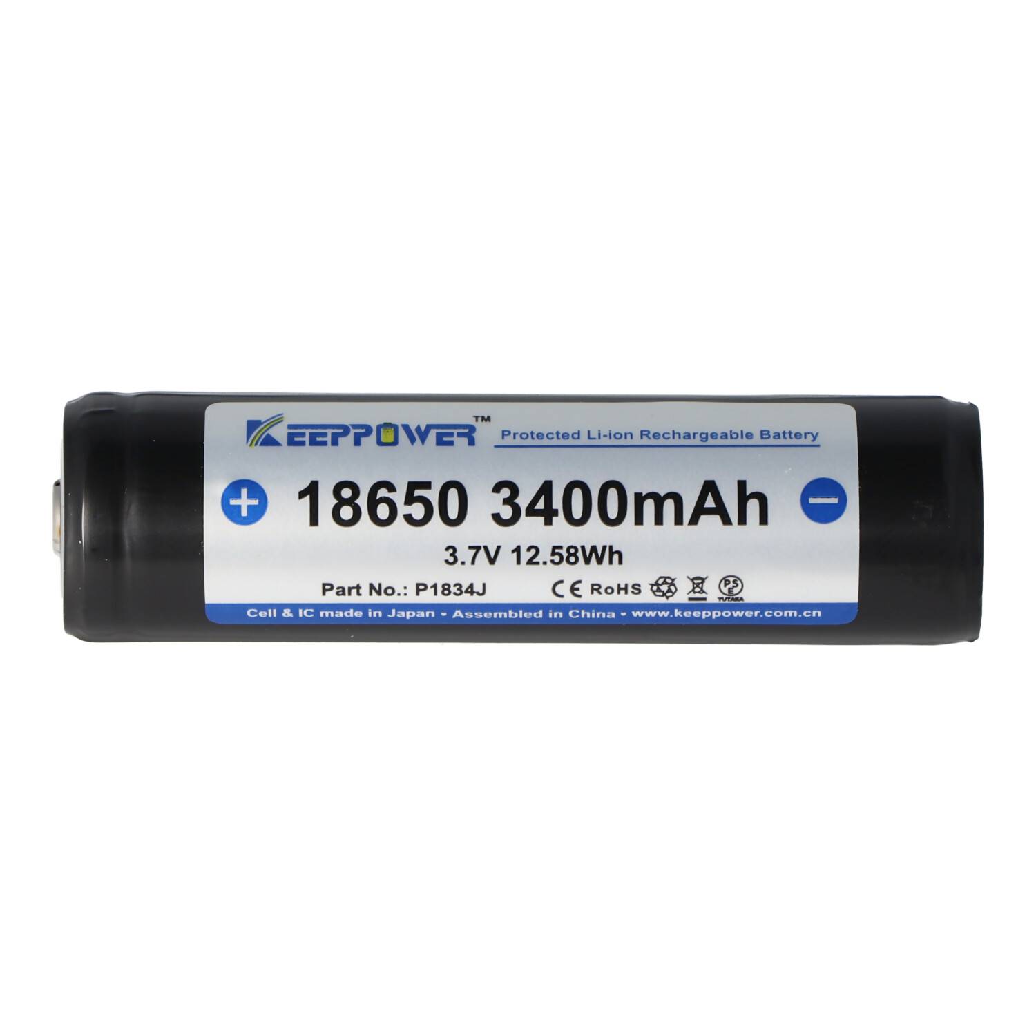 Keeppower 18650 Li-Ion Akku mit 3400mAh, 3,6V - 3,7V Li-Ion-Akku geschützt mit PCB 1 Stück (Button Top)
