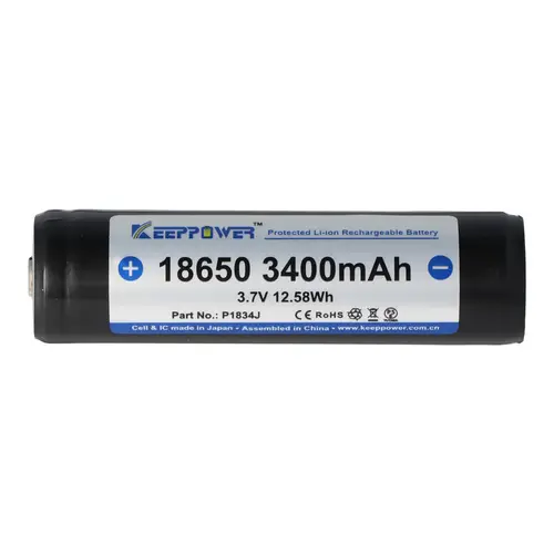 Keeppower 18650 Li-Ion Akku mit 3400mAh, 3,6V - 3,7V Li-Ion-Akku geschützt mit PCB 1 Stück (Button Top) Keeppower 18650 Li-Ion Akku mit 3400mAh, 3,6V - 3,7V Li-Ion-Akku geschützt mit PCB 1 Stück (Button Top)