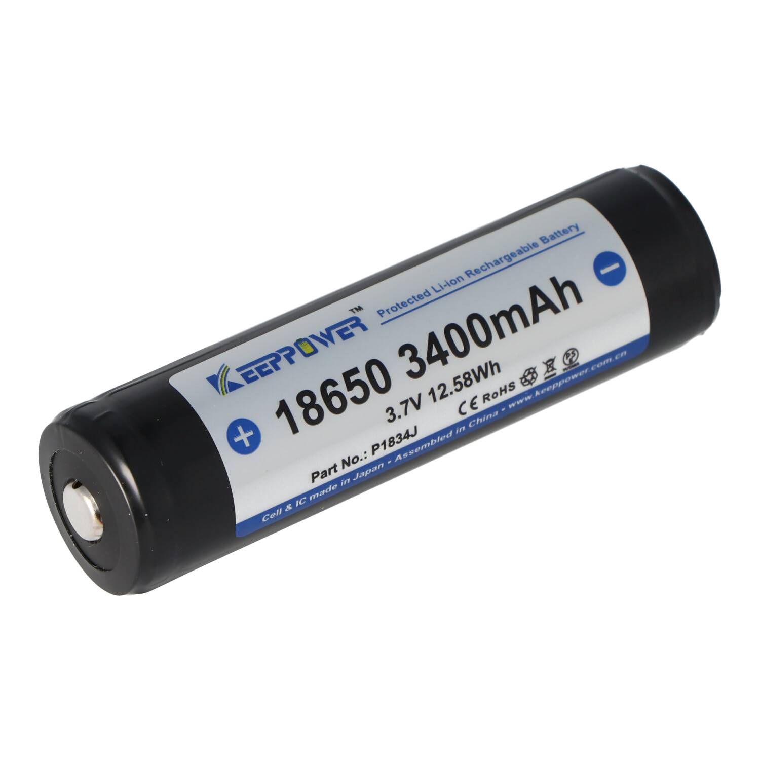 Keeppower 18650 Li-Ion Akku mit 3400mAh, 3,6V - 3,7V Li-Ion-Akku geschützt mit PCB 1 Stück (Button Top)