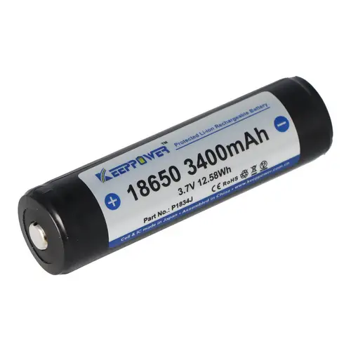 Keeppower 18650 Li-Ion Akku mit 3400mAh, 3,6V - 3,7V Li-Ion-Akku geschützt mit PCB 1 Stück (Button Top) Keeppower 18650 Li-Ion Akku mit 3400mAh, 3,6V - 3,7V Li-Ion-Akku geschützt mit PCB 1 Stück (Button Top)