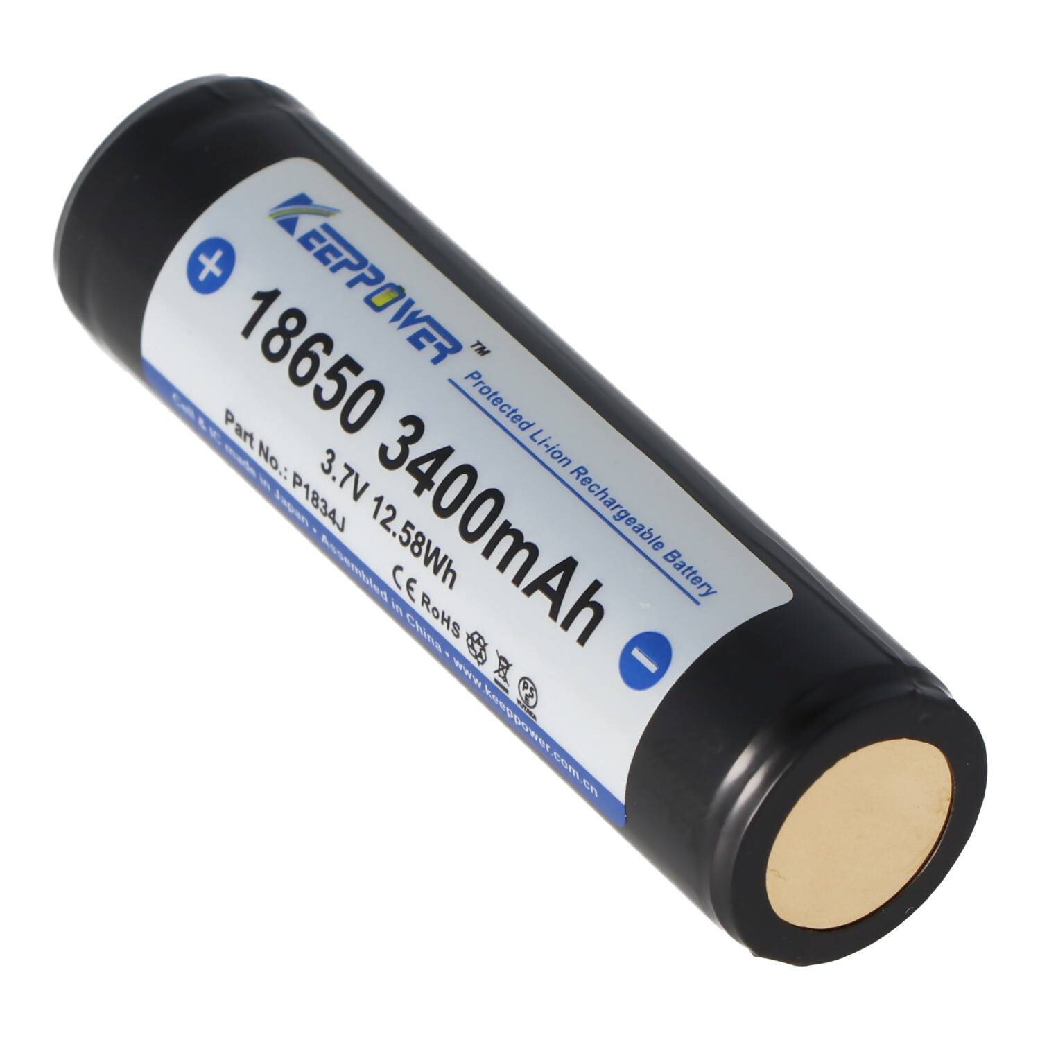 Keeppower 18650 Li-Ion Akku mit 3400mAh, 3,6V - 3,7V Li-Ion-Akku geschützt mit PCB 1 Stück (Button Top)