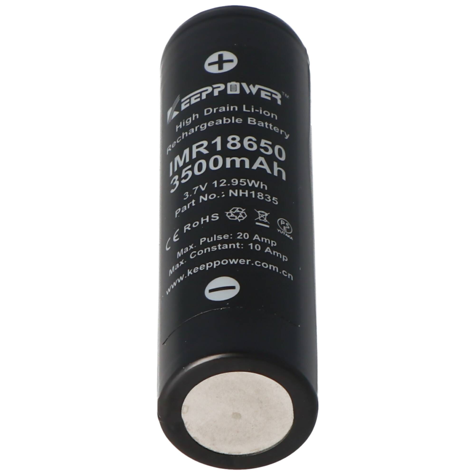 Keeppower IMR18650 3500mAh, 3,6V - 3,7V Li-Ion-Akku Flat Top Abmessungen beachten 65,1x18,45mm