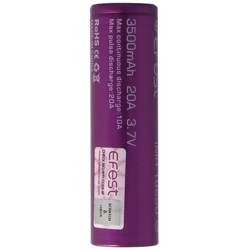 Efest Purple IMR 18650 3500mAh Li-Ion 3,6V - 3,7V Flat Top Akku 65,2x18,5mm ungeschützt Efest Purple IMR 18650 3500mAh Li-Ion 3,6V - 3,7V Flat Top Akku 65,2x18,5mm ungeschützt